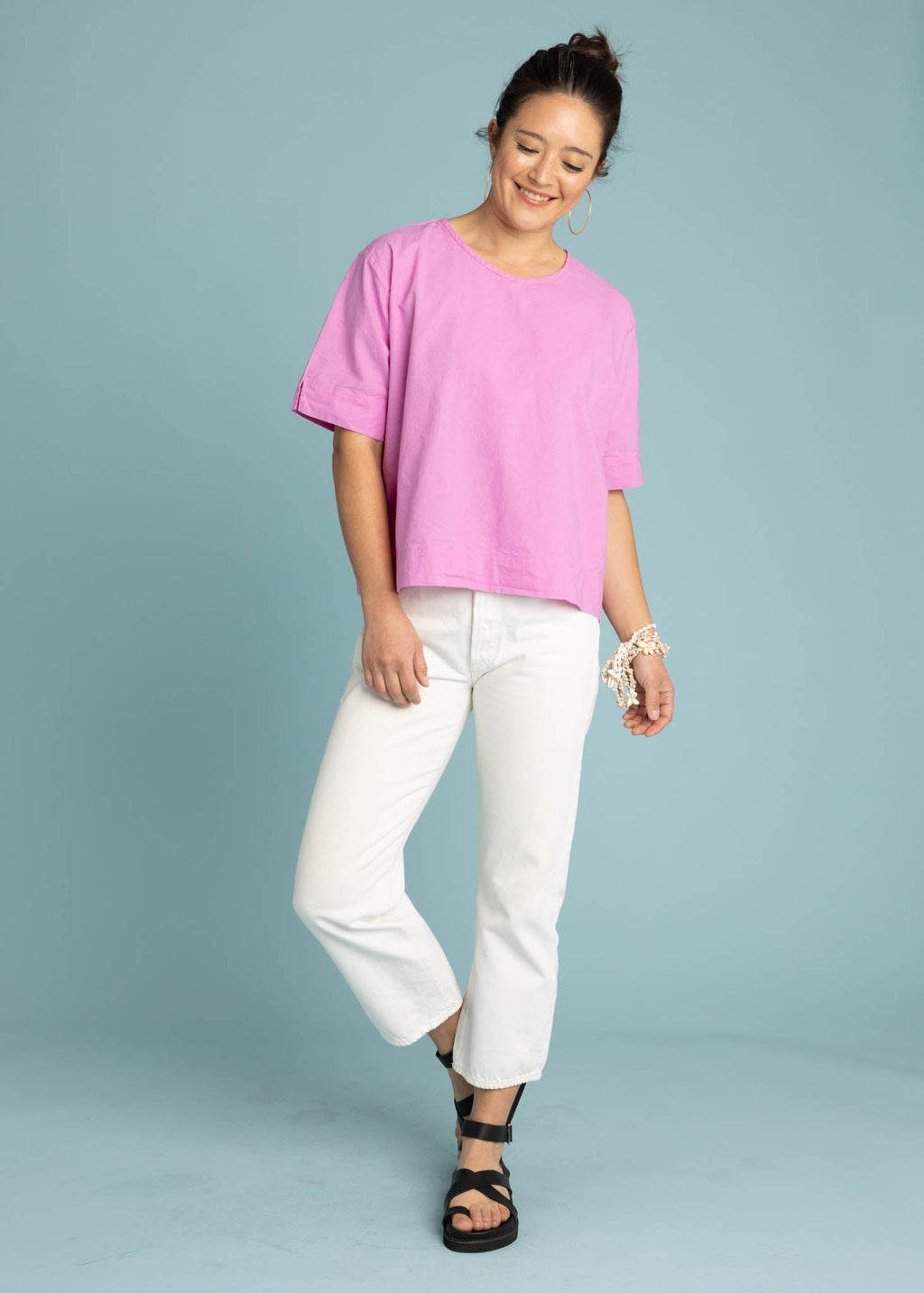 Mare Boxy Cropped Shirt - Linen Dahlia