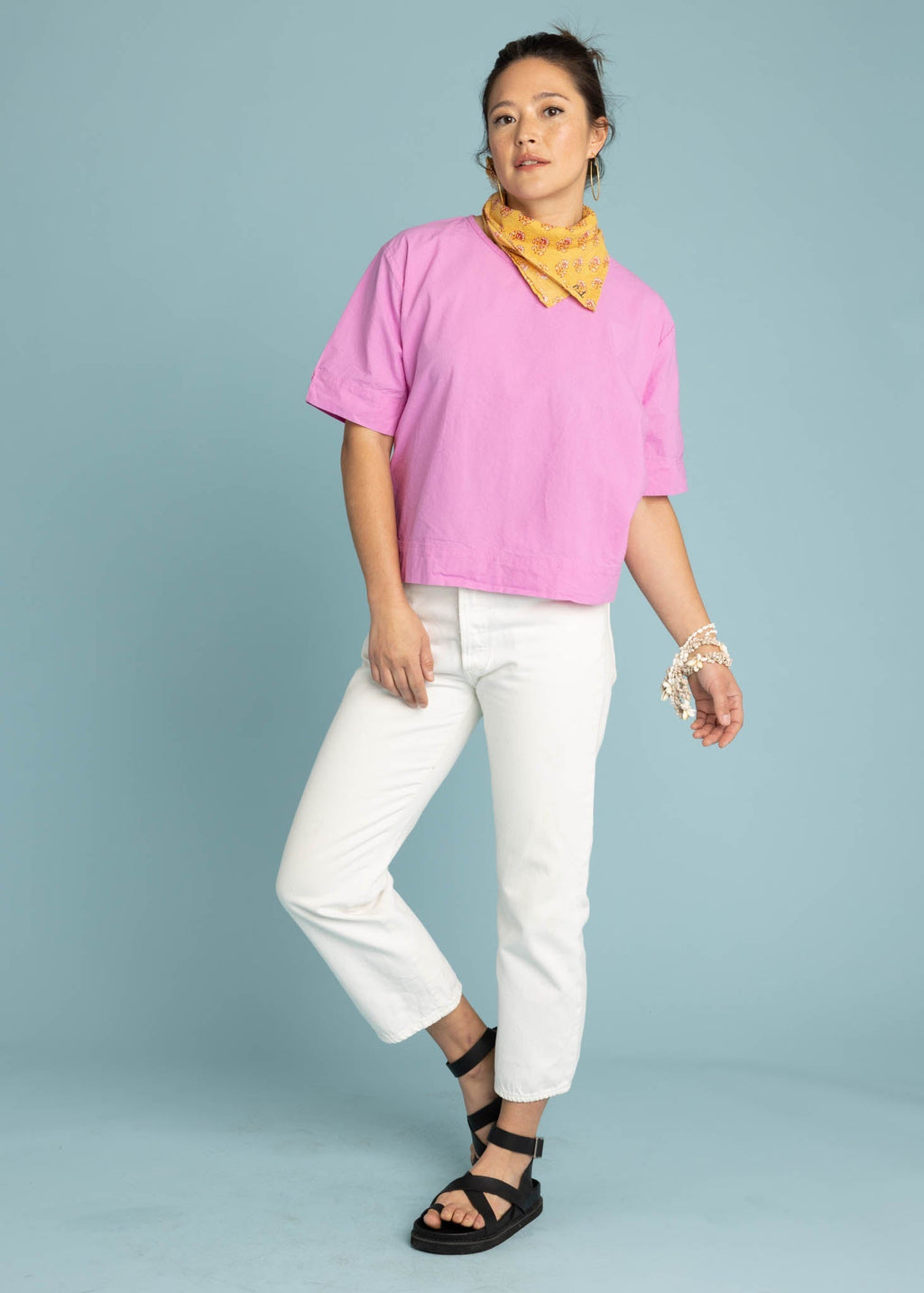 Mare Boxy Cropped Shirt - Linen Dahlia