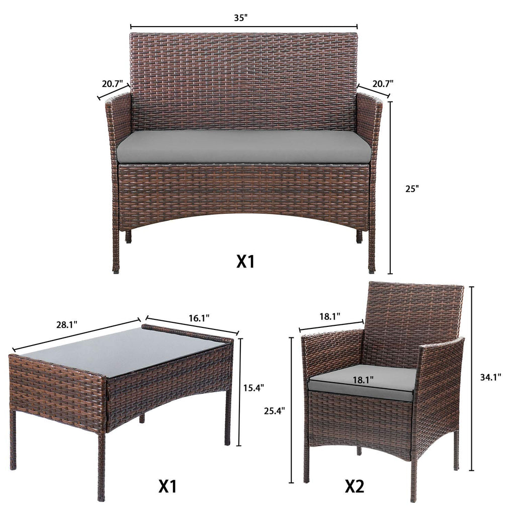 Homall 4 Pieces Outdoor Patio Furniture Sets Rattan Chair Wicker Set