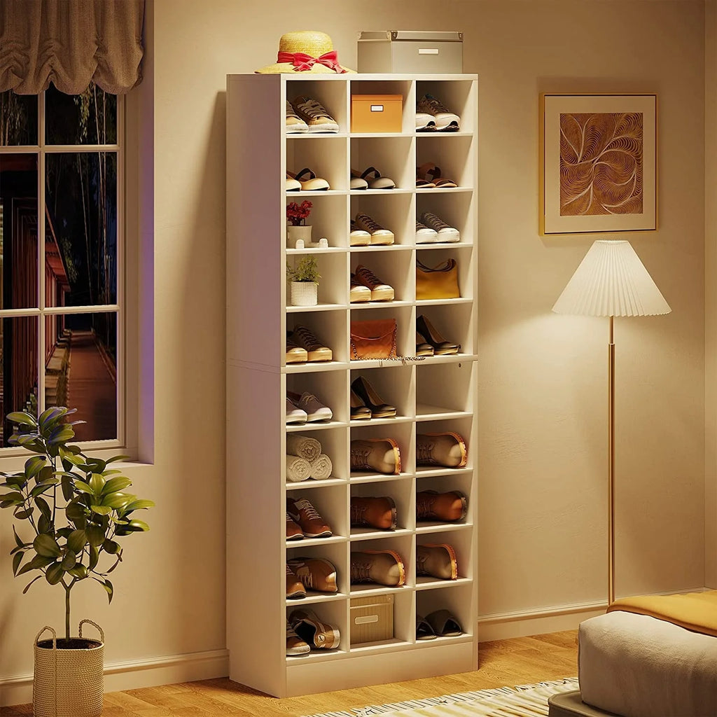 30 Pairs Tall Shoe Cabinet, 10 Tiers White Wooden Shoe Storage Rack for Closet, Entryway - 10-tier