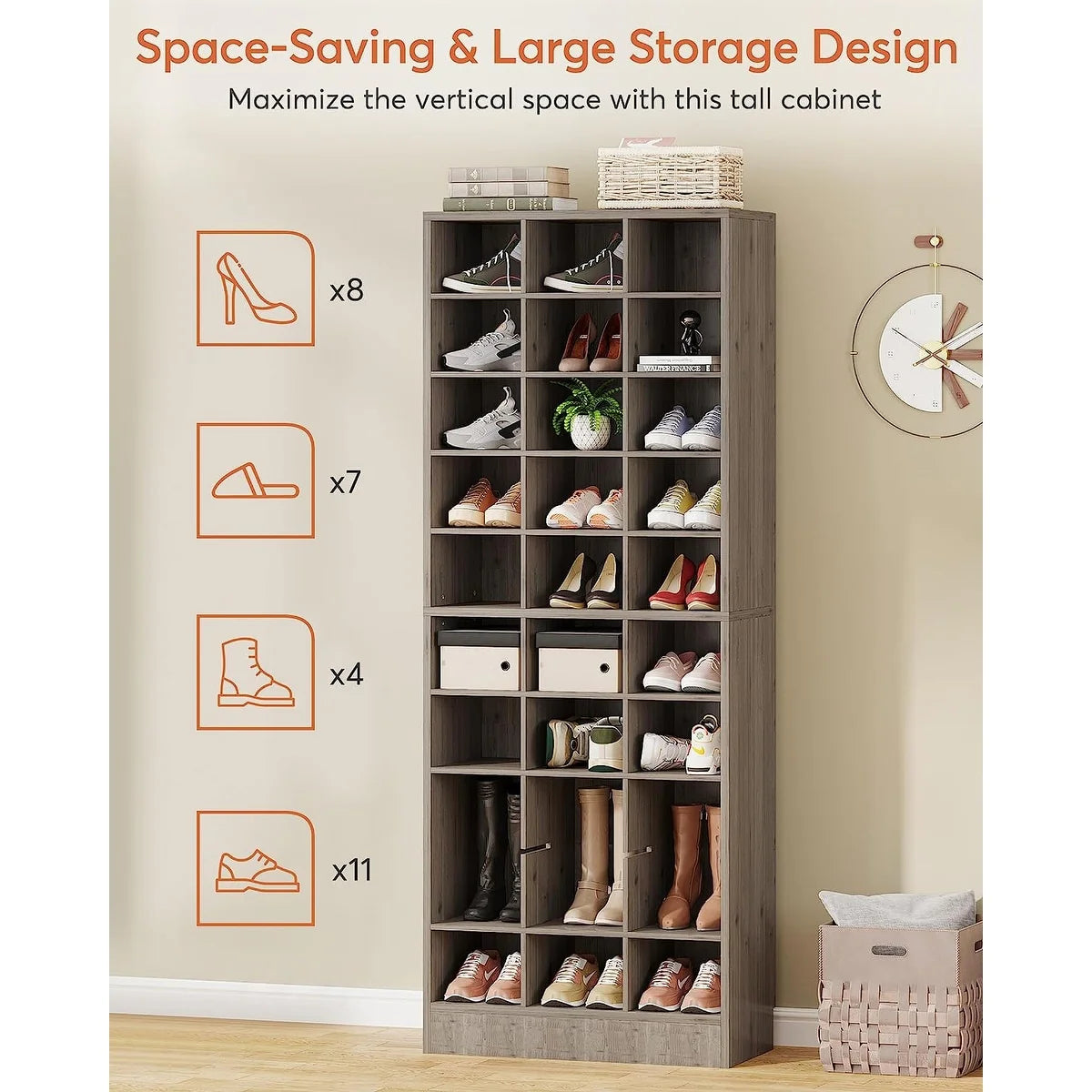 30 Pairs Tall Shoe Cabinet, 10 Tiers White Wooden Shoe Storage Rack for Closet, Entryway - 10-tier