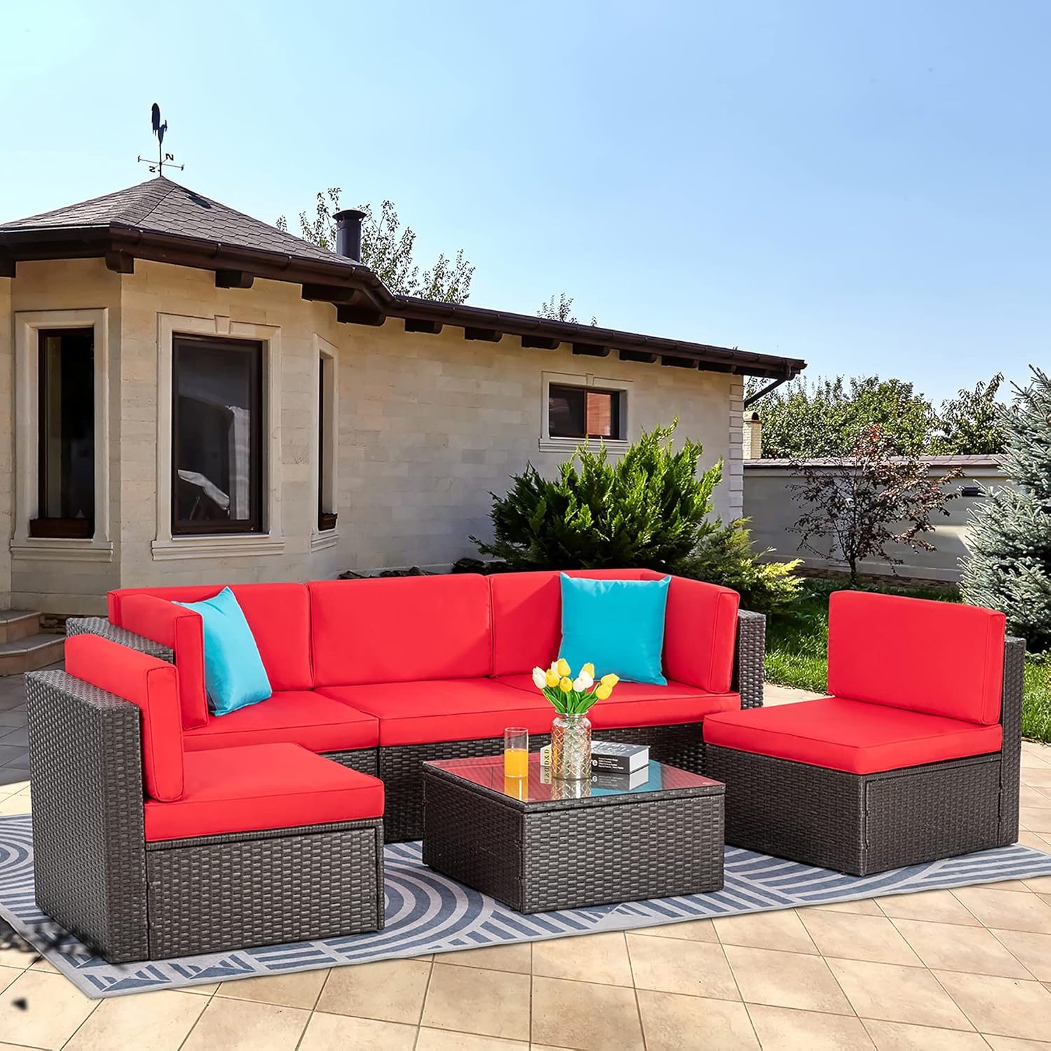 VONGRASIG 5 Piece All-Weather Patio Furniture Set with Ottoman