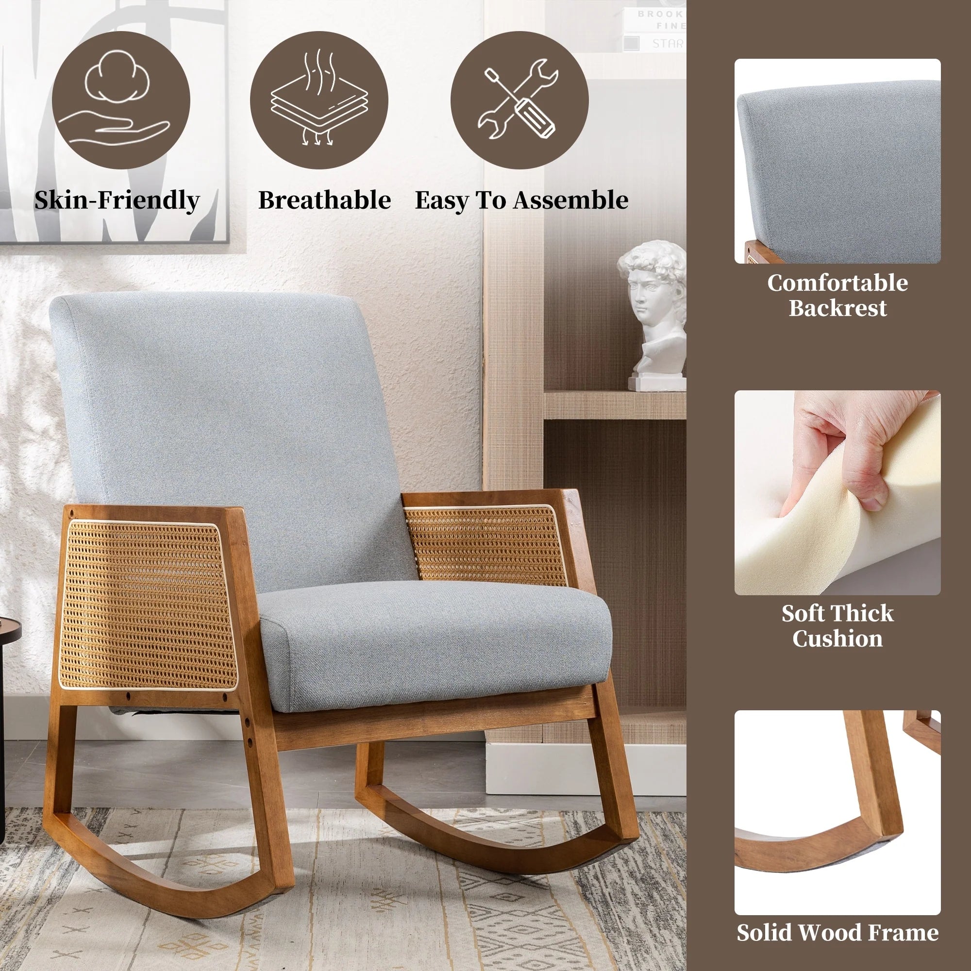 Living room Comfortable rocking chair living room chair Armchair Upholstered Tall Back Accent Glider Rocker