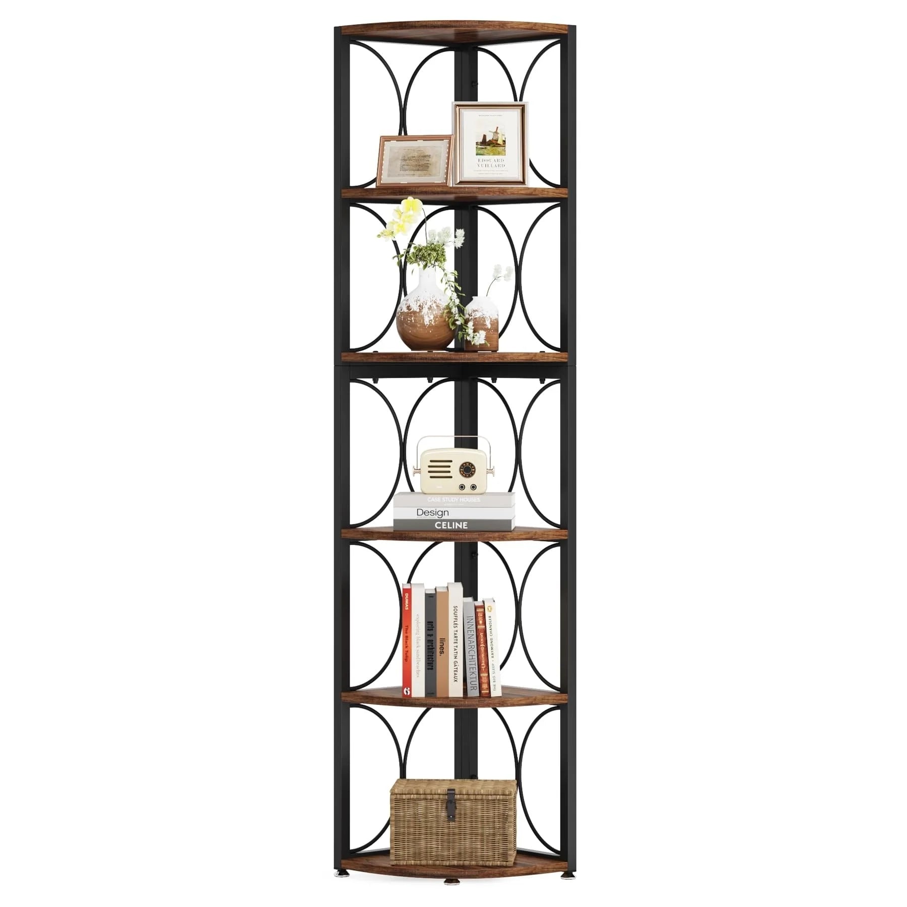 67 Tall Corner Shelf, Corner Bookshelf Bookcase Standing Shelving Unit
