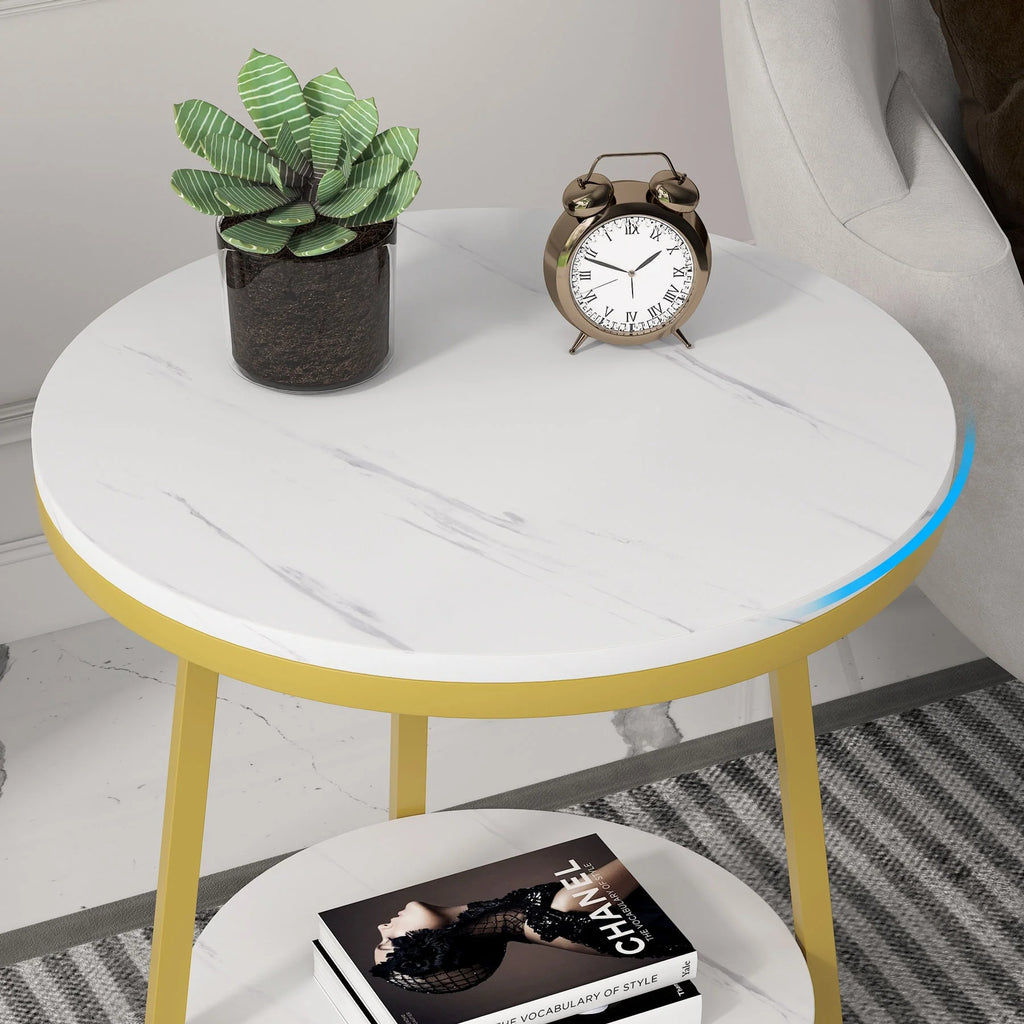 Industrial End Table, Round Side Table Table Small Coffee Accent Table