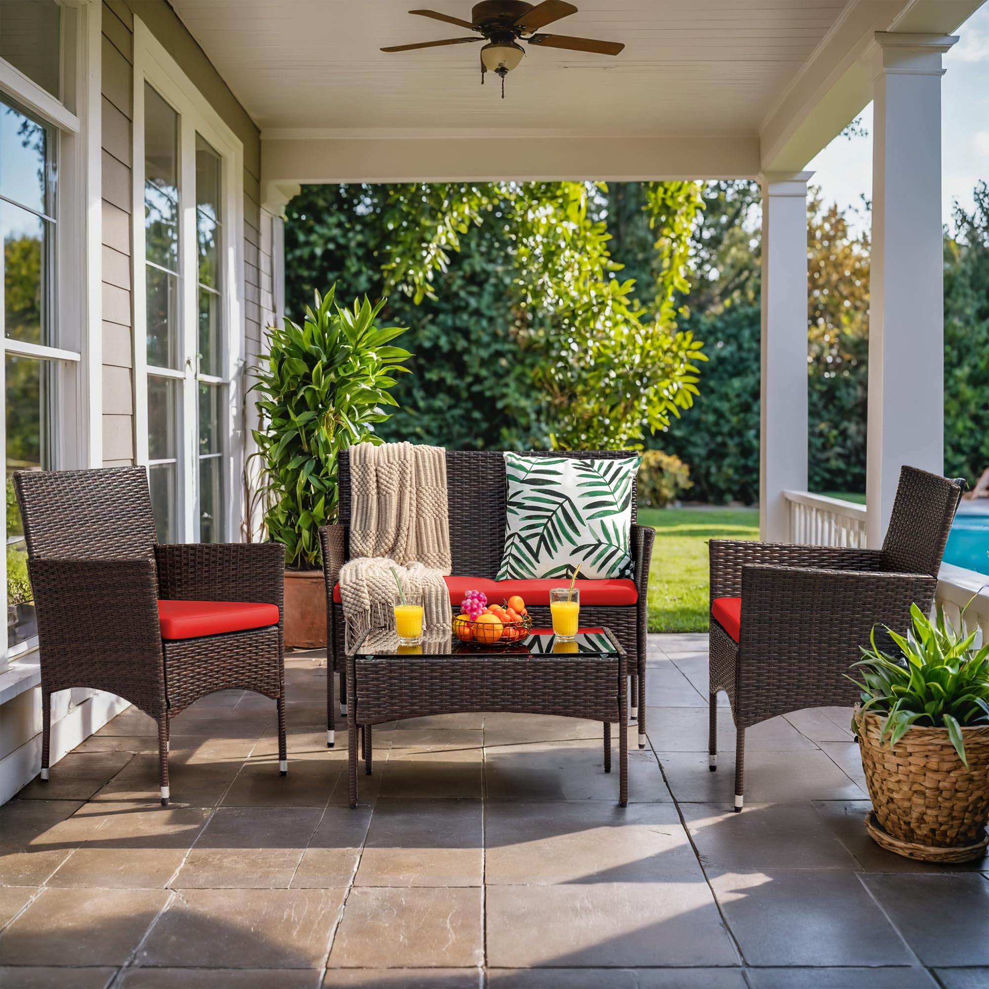 Homall 4 Pieces Outdoor Patio Furniture Sets Rattan Chair Wicker Set