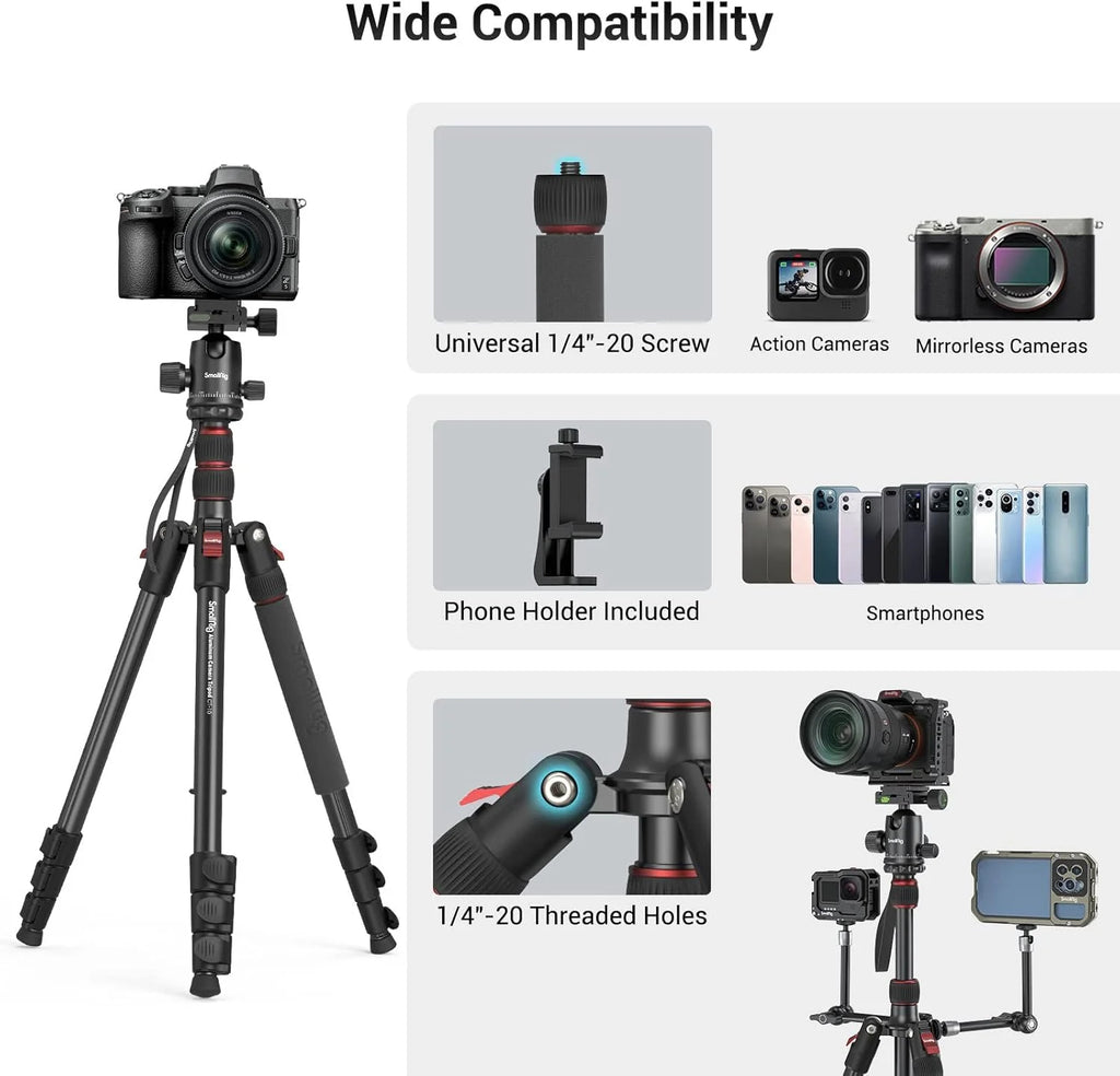 SmallRig Camera Tripod, 71" Foldable Aluminum Tripod/Monopod