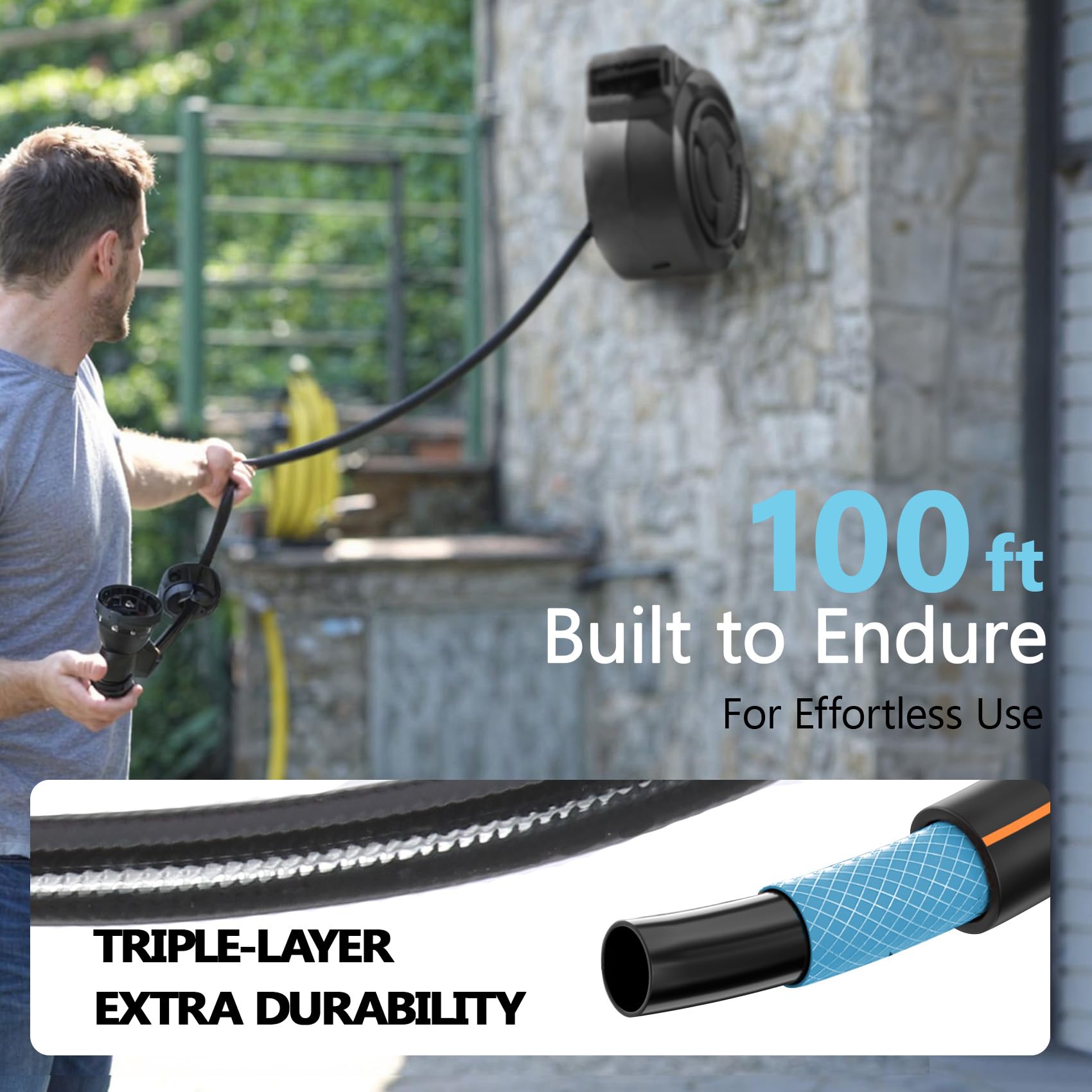 Hose Reel 1/2 in x 100 ft, 180�� Swivel Wall-Mounted Garden Hose Reel