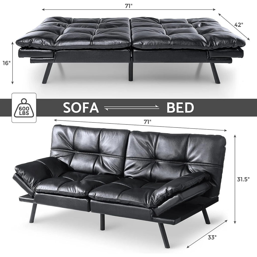 Futon Sofa Bed, Memory Foam Foldable Couch Convertible Loveseat Sleeper Daybed with Adjustable Armrests for Small Space