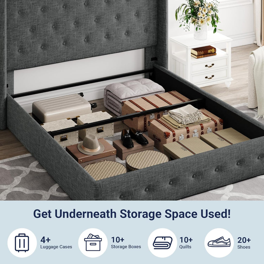 ALLEWIE Queen Size Lift Up Storage Bed with Wingback Headboard