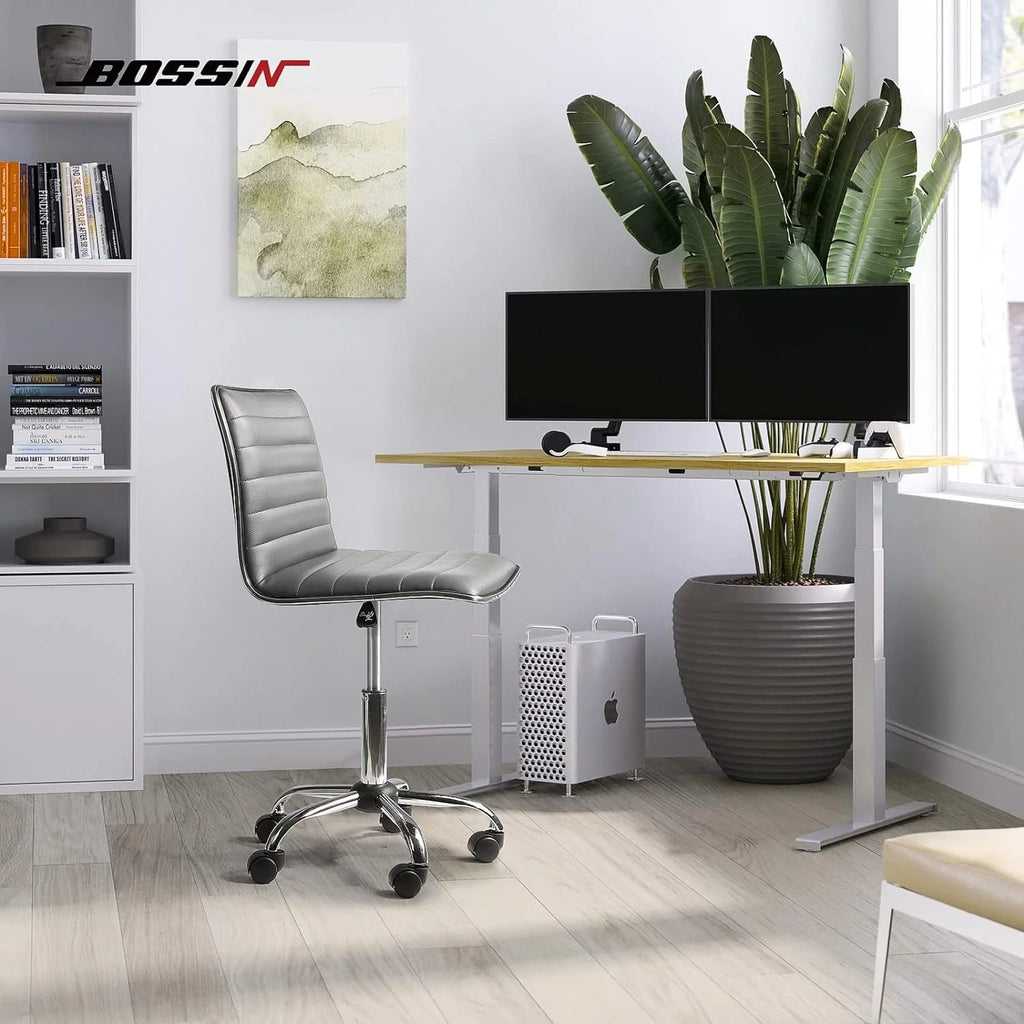 BOSSIN Adjustable Home Office Chair, Mid-Back Armless Ribbed Swivel Task Chair,Vanity Chair for Small Space, Livingroom Make-up
