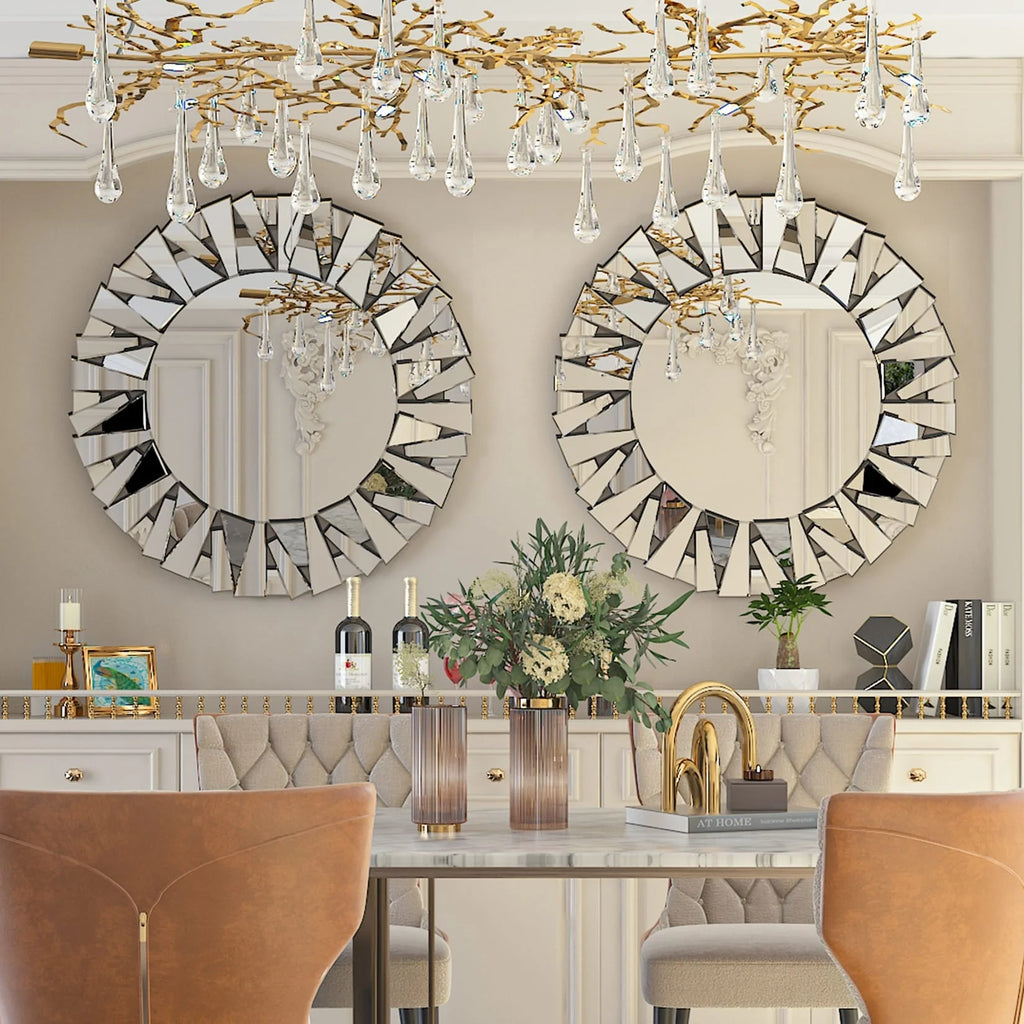 Large Round Decorative Mirrors Wall Mirror Art Glass Accent Mirrors - 32in.Wx32in.H