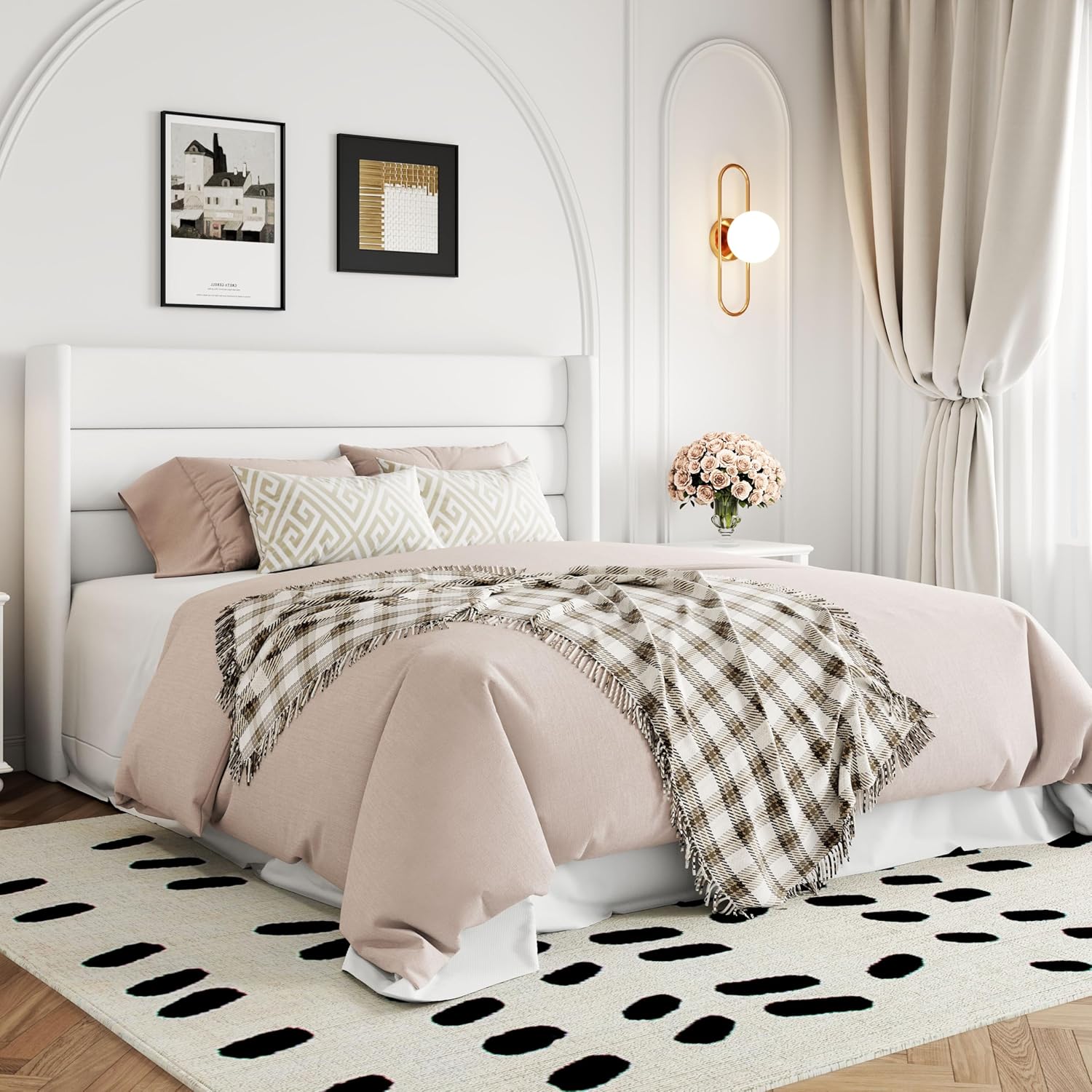 ALLEWIE Queen Size Lift Up Storage Bed with Wingback Headboard
