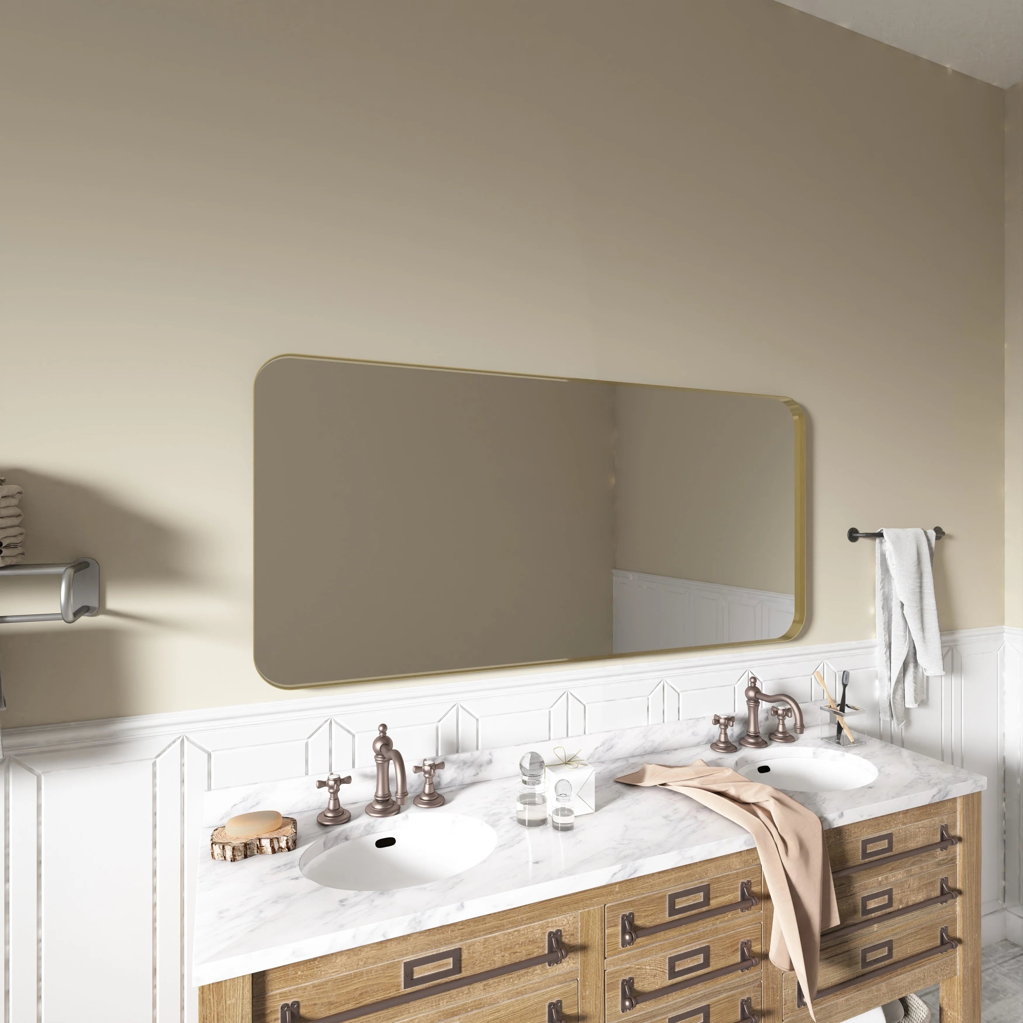 TOOLKISS Aluminum Alloy Round Corner Frame Vanity Mirror