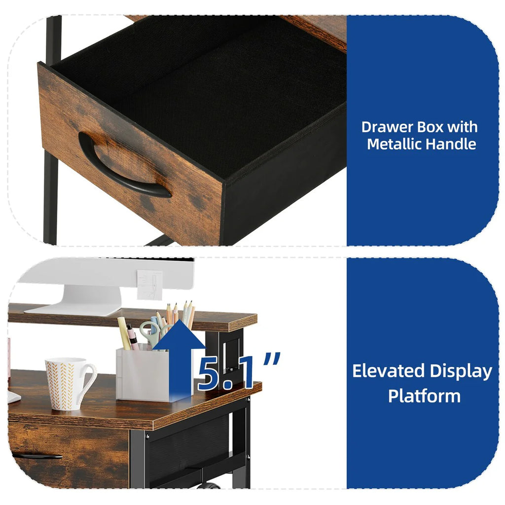 Moasis Small Computer Desk with Fabric Drawers and Monitor Stand