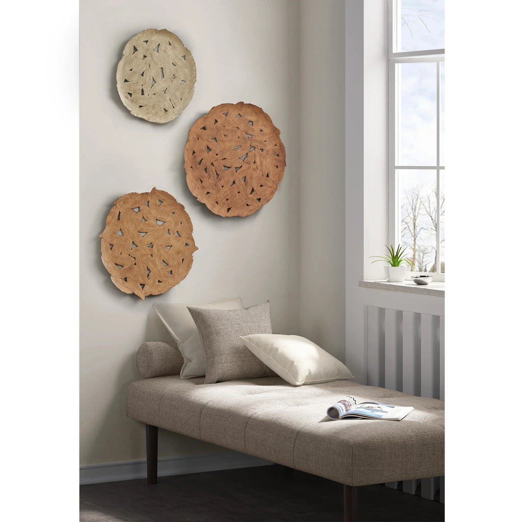 Madison Park Rosalie Textured Feather 3-piece Metal Disc Wall Decor Set