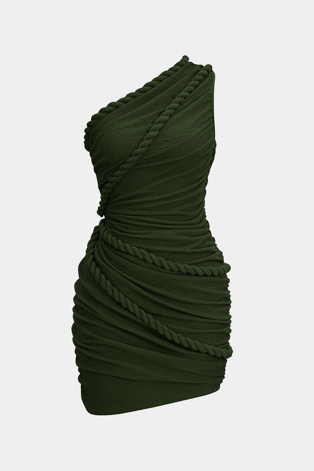 Ruched One Shoulder Twist Knot Sleeveless Mini Dress