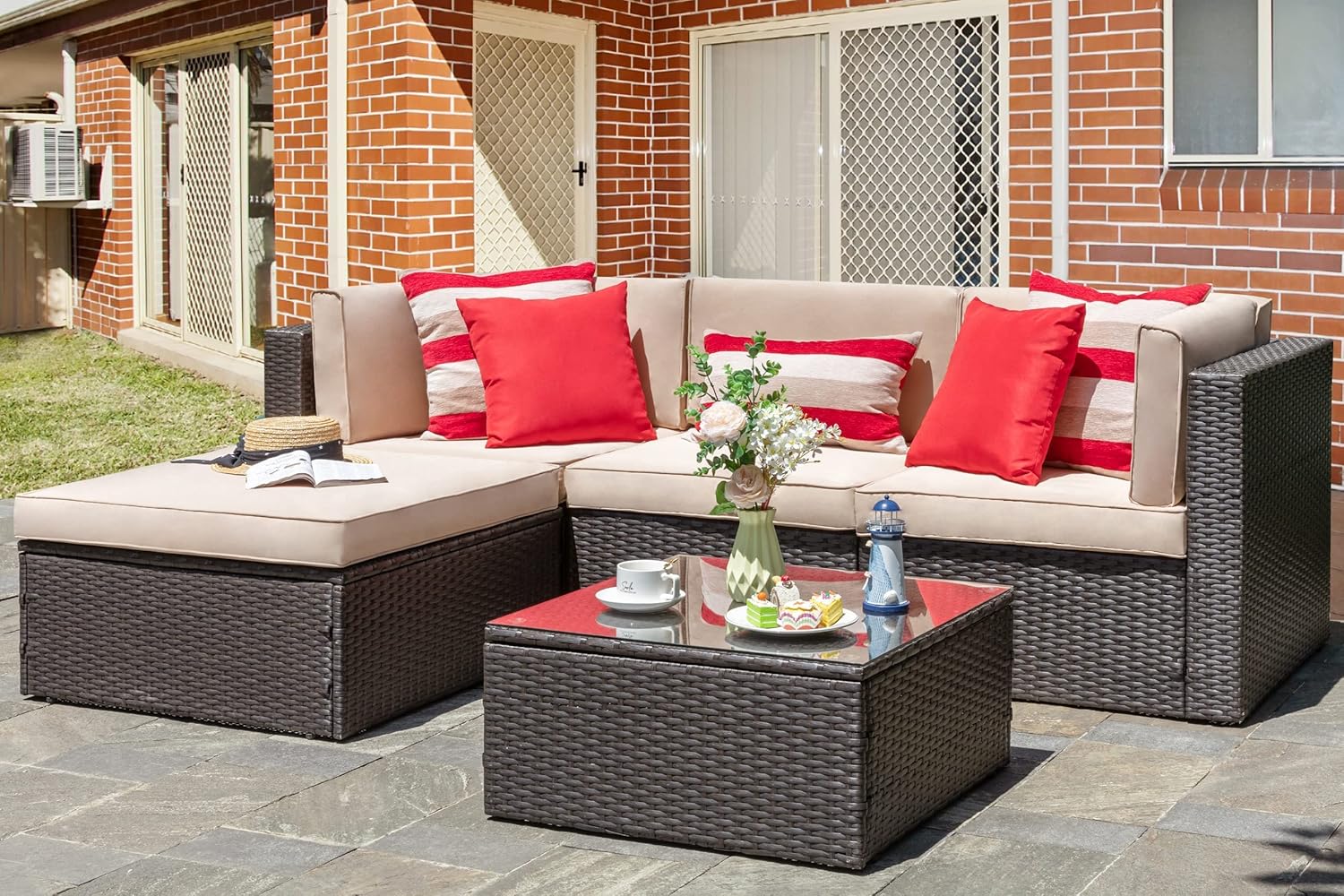 VONGRASIG 5 Piece All-Weather Patio Furniture Set with Ottoman