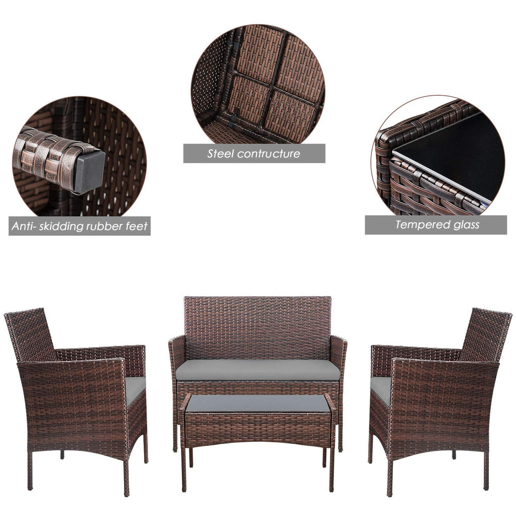 Homall 4 Pieces Outdoor Patio Furniture Sets Rattan Chair Wicker Set