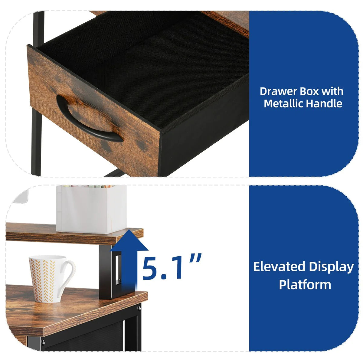 Moasis Small Computer Desk with Fabric Drawers and Monitor Stand