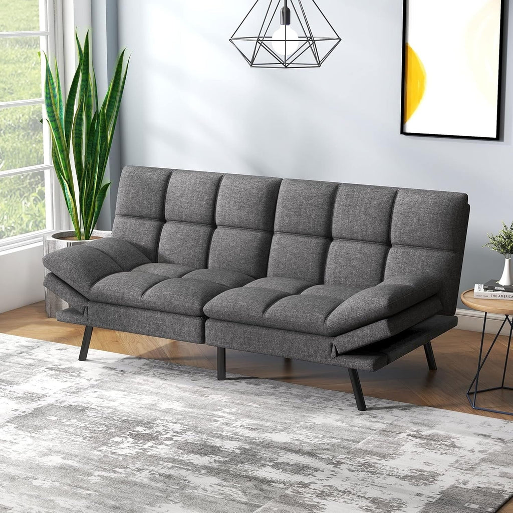 Futon Sofa Bed, Memory Foam Foldable Couch Convertible Loveseat Sleeper Daybed with Adjustable Armrests for Small Space