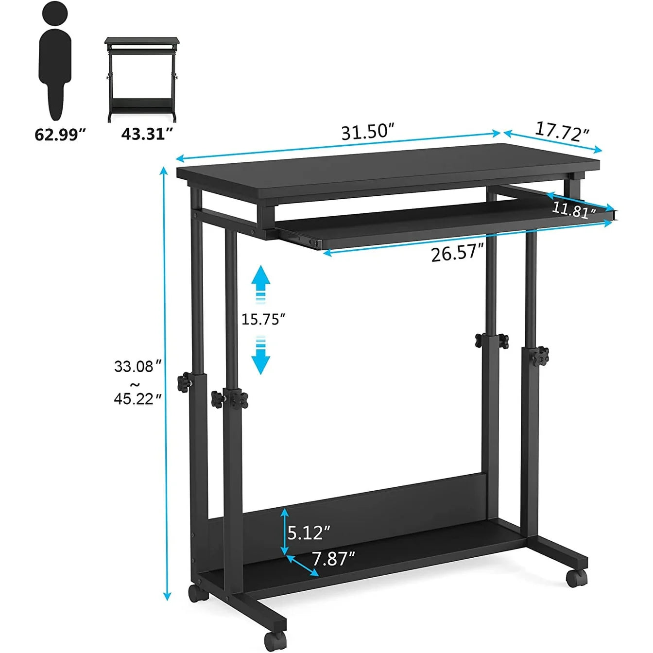 Portable Laptop Desk for Sofa and Bed, Height Adjustable Small Standing Table