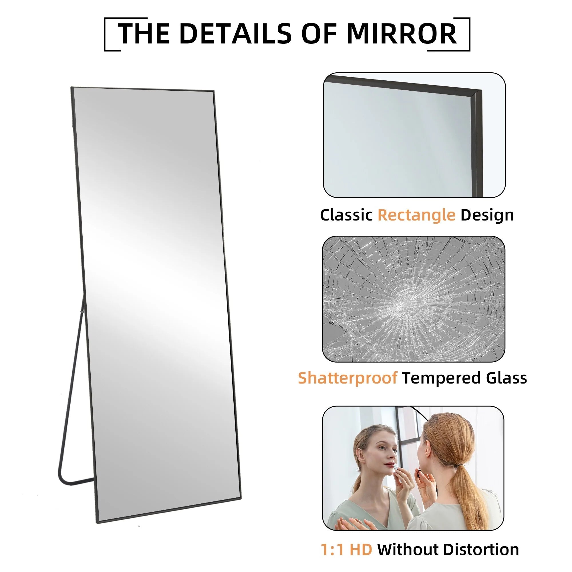 64x21 Full Length Floor Mirror with Stand Aluminum Alloy Frame,Wall-Mounted Mirror