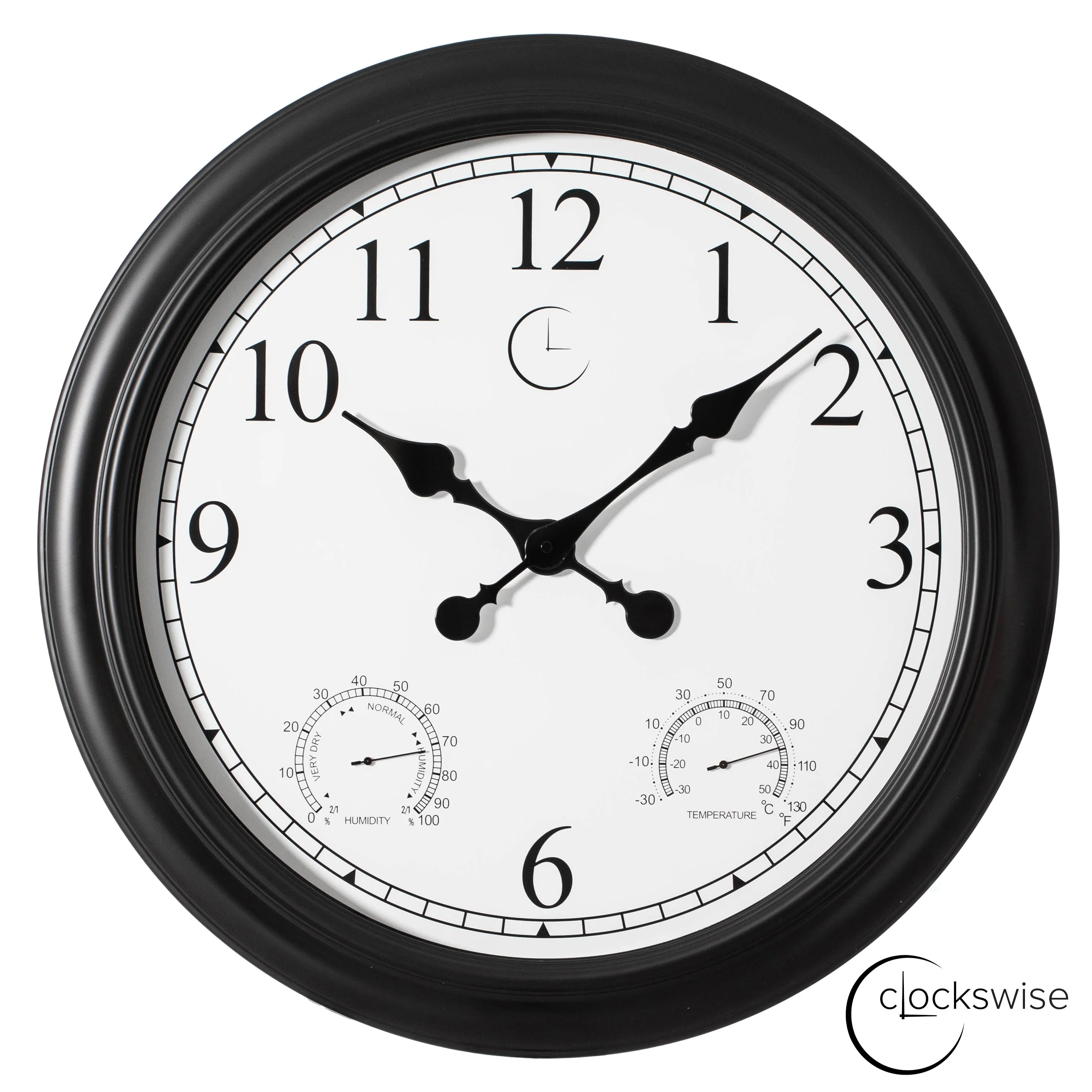 Large Outdoor Wall Clock Thermometer Combo, Waterproof Silent Garden Weather Station Home Indoor Patio Pool Black