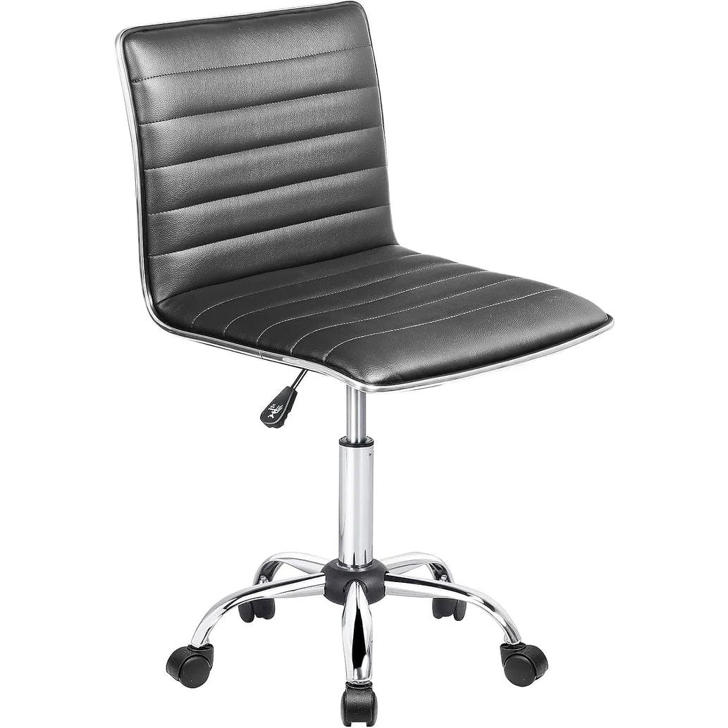 BOSSIN Adjustable Home Office Chair, Mid-Back Armless Ribbed Swivel Task Chair,Vanity Chair for Small Space, Livingroom Make-up