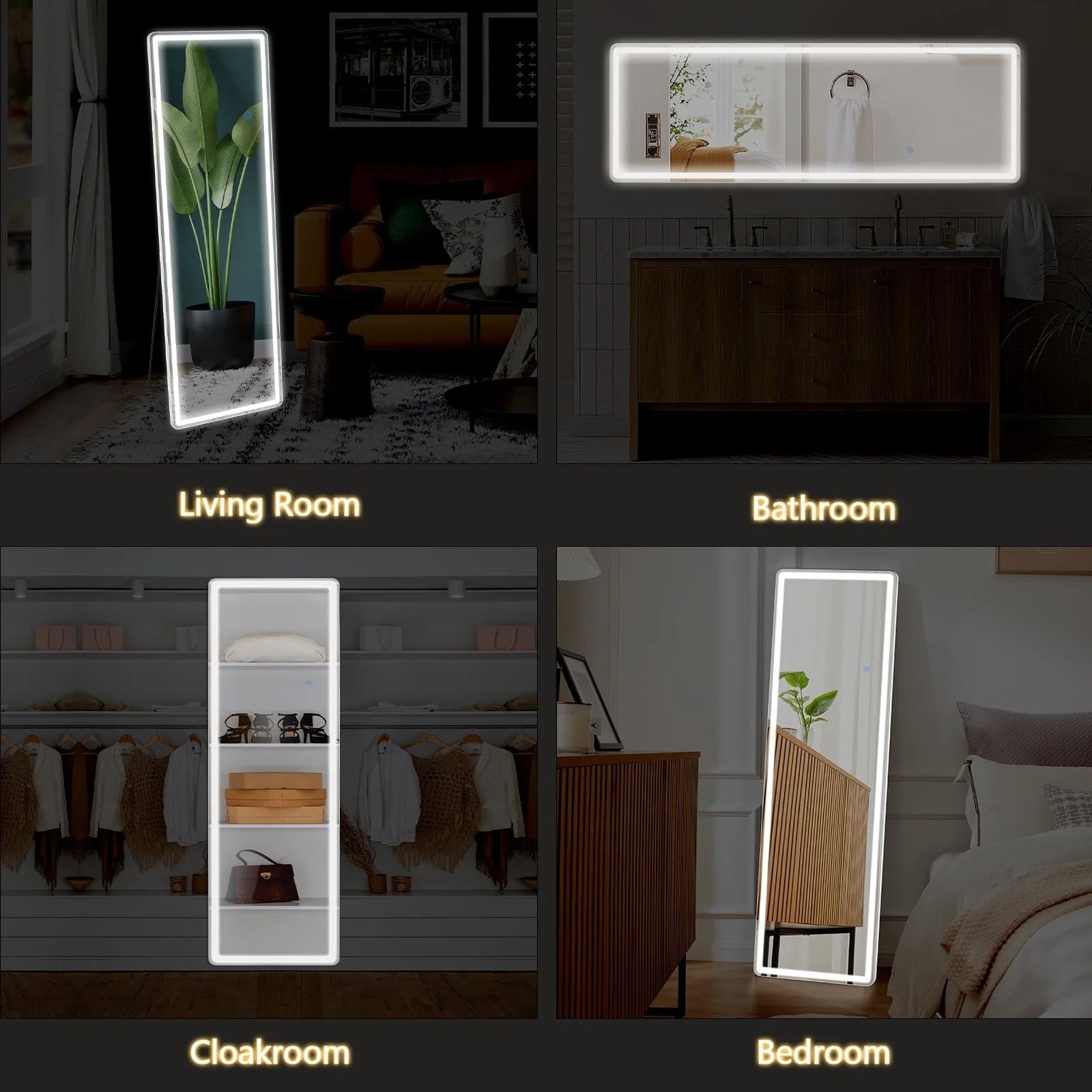 Floor Mirror with LED Light, 64 x 21 Full Length Mirror with Stand, Hanging Mirror Wall Mounted Mirror Full Body Mirror