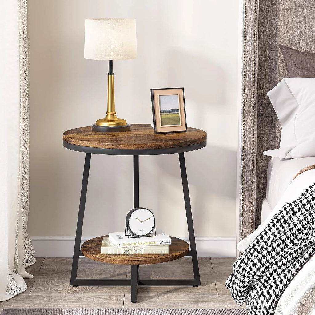 Industrial End Table, Round Side Table Table Small Coffee Accent Table