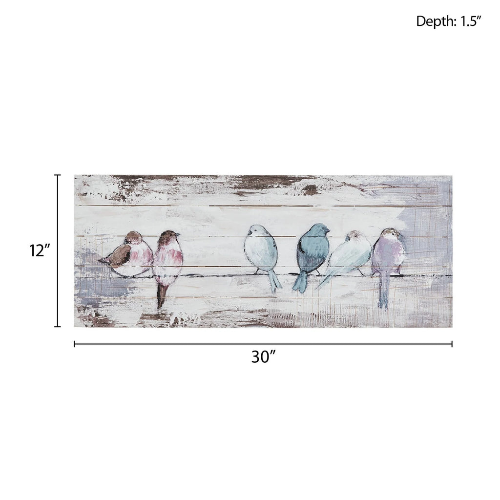 Madison Park Perched Birds Hand Painted Wood Plank Panel Wall Decor - White/Grey