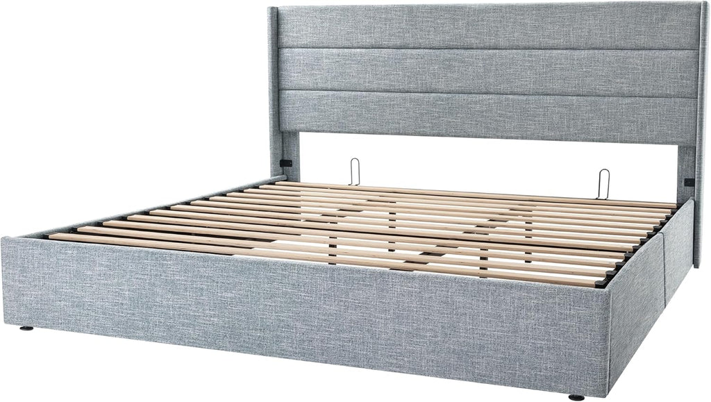 ALLEWIE Queen Size Lift Up Storage Bed with Wingback Headboard