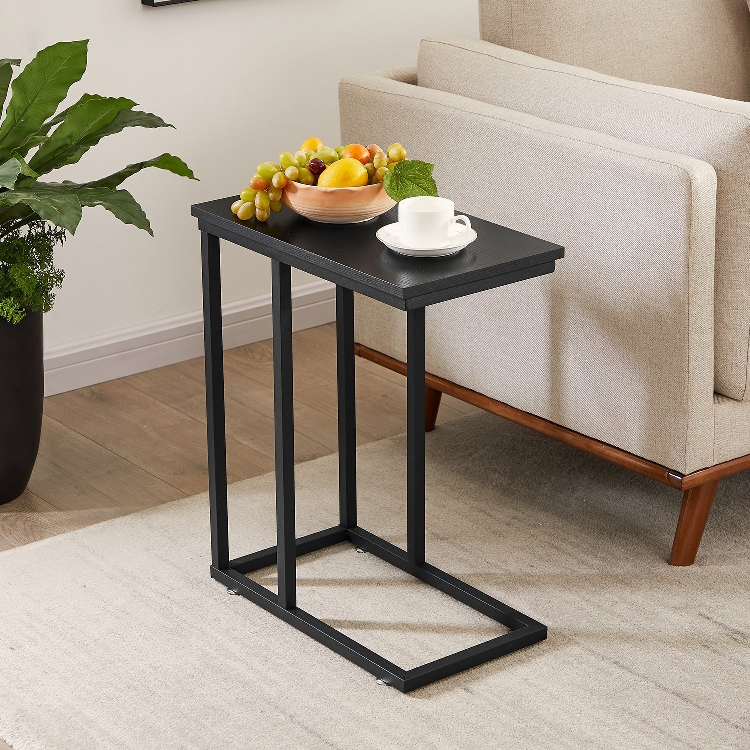 Javlergo Set of 2 C-Shaped Sofa Side Table, Small End Table for Living Room, Narrow Bedside/TV Tray Table