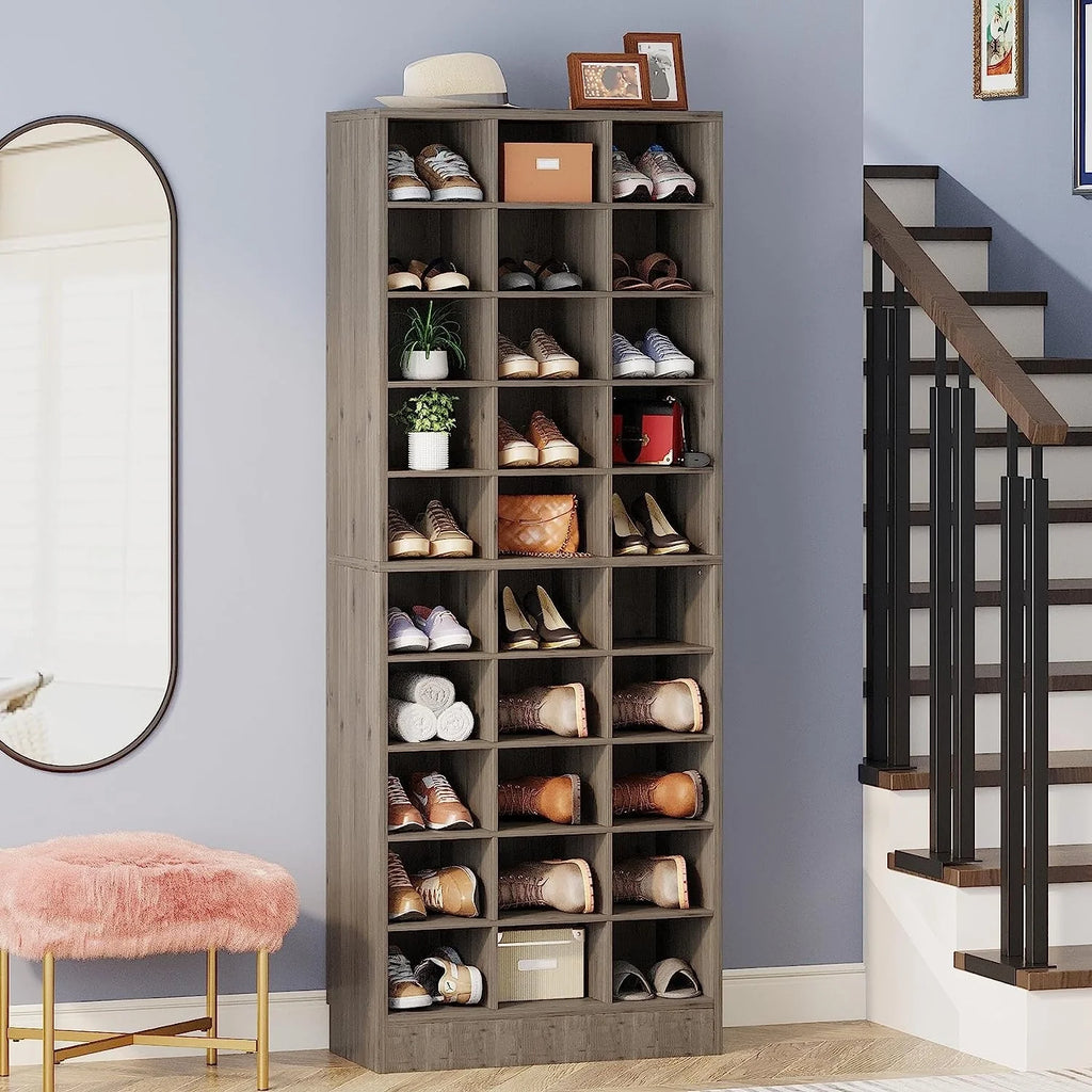 30 Pairs Tall Shoe Cabinet, 10 Tiers White Wooden Shoe Storage Rack for Closet, Entryway - 10-tier
