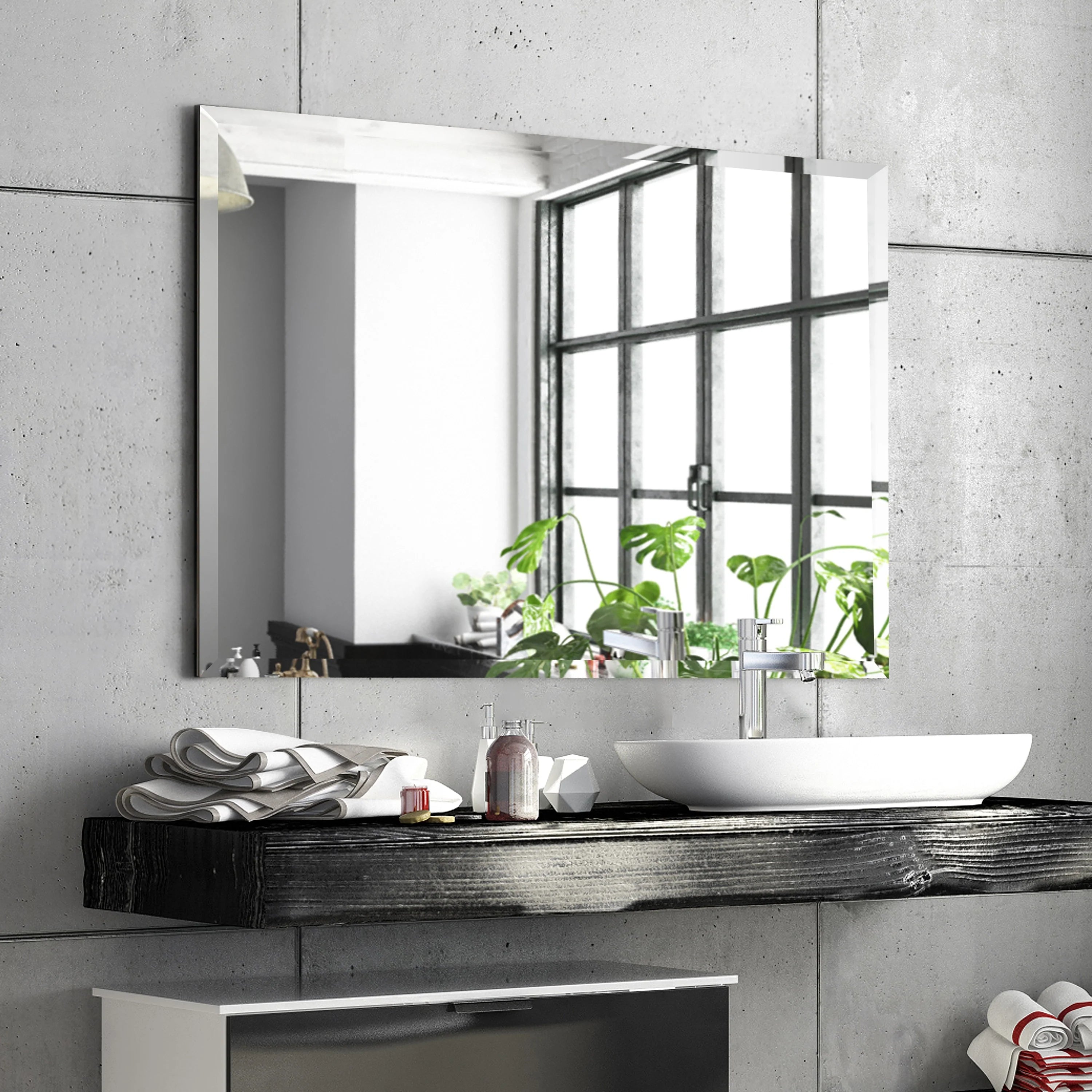 Frameless Beveled Prism Wall Mirror-Square/Rectangluar - Clear