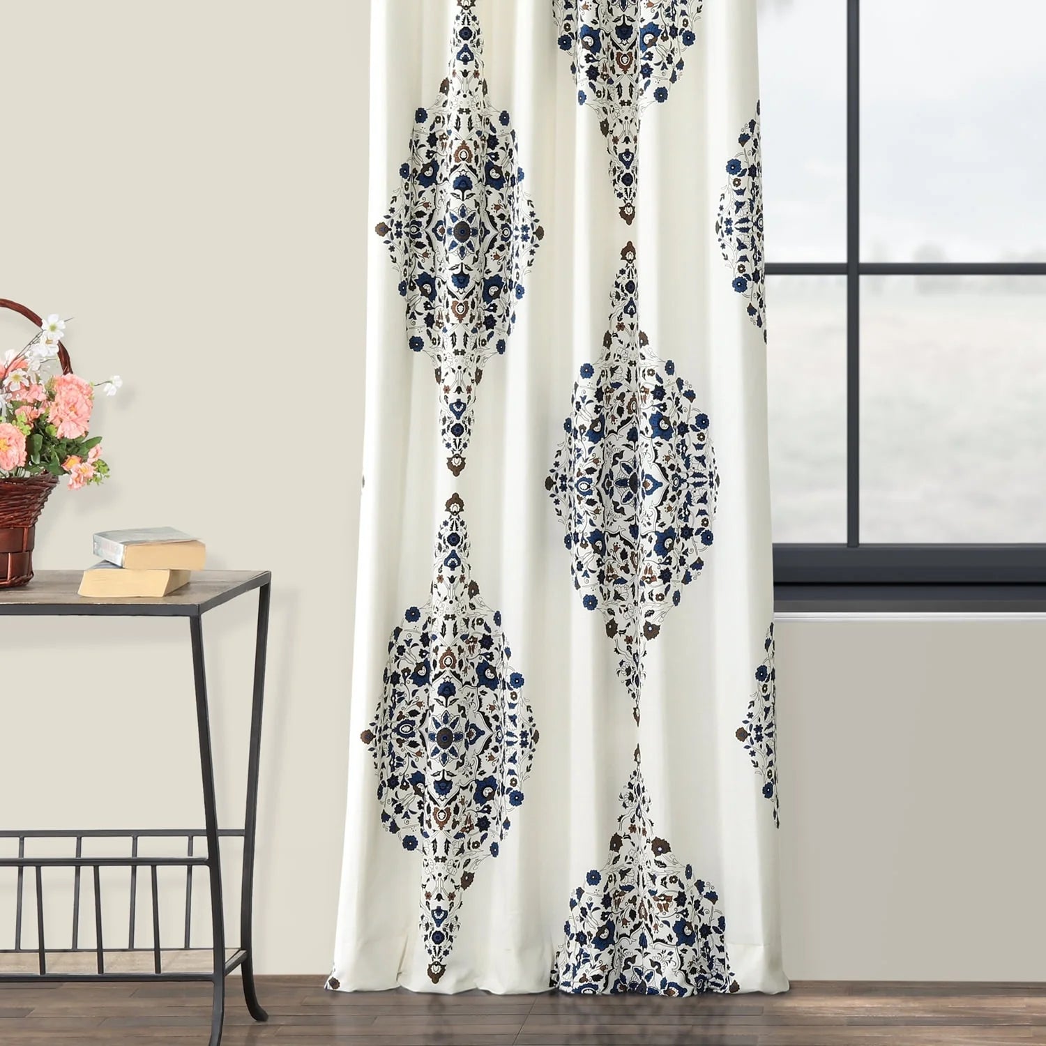 Exclusive Fabrics Medallion Damask Printed Cotton Room Darkening Window Curtains (1 Panel)