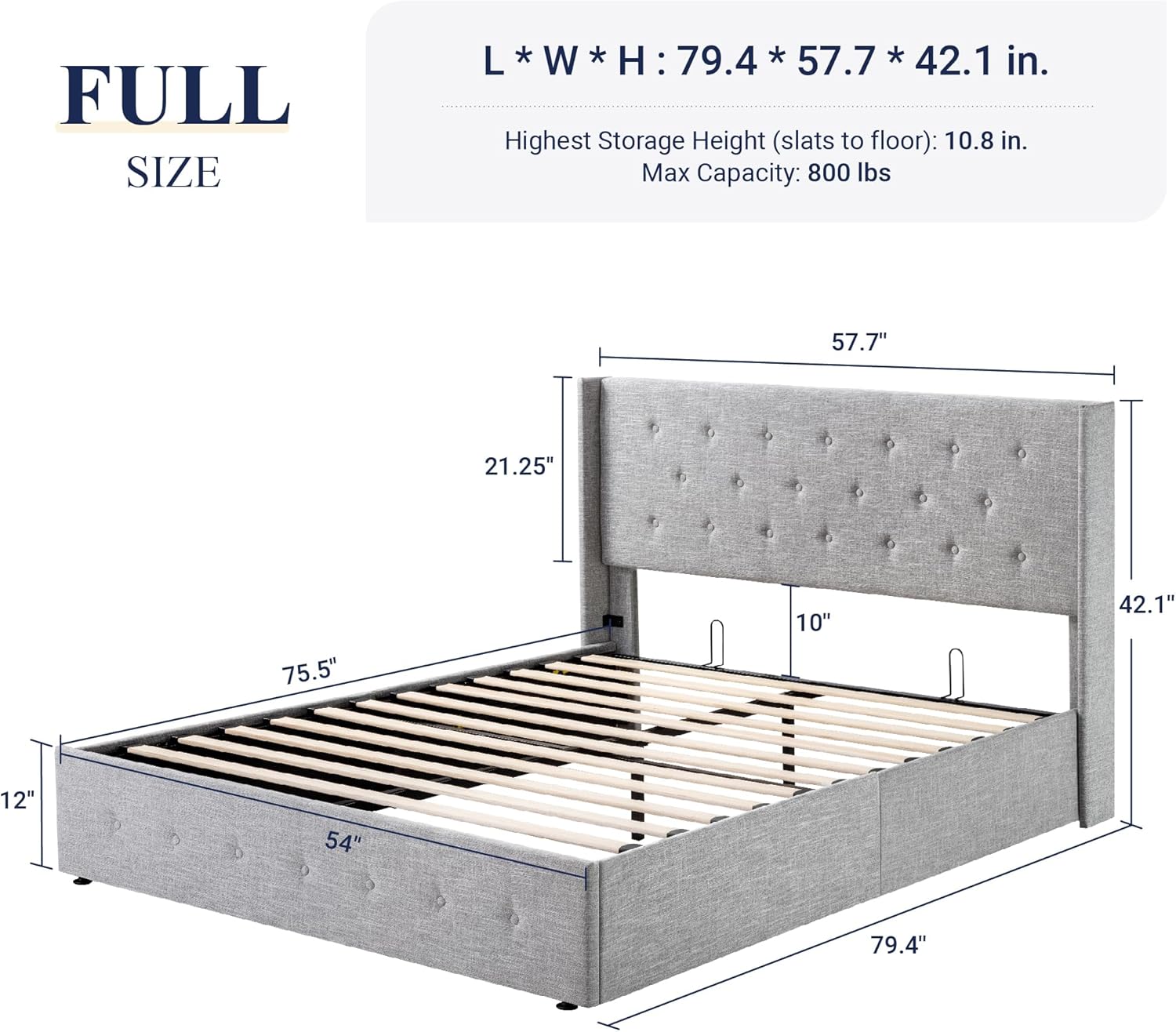 ALLEWIE Queen Size Lift Up Storage Bed with Wingback Headboard