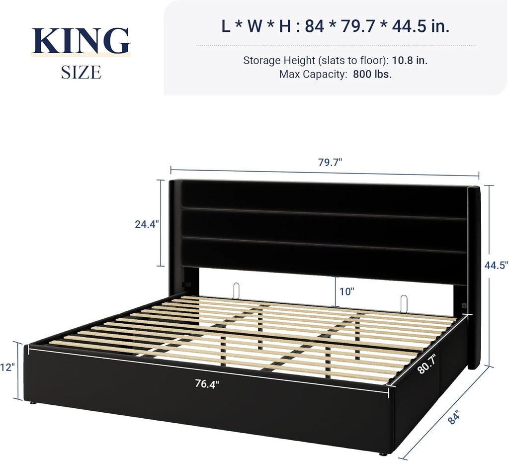 ALLEWIE Queen Size Lift Up Storage Bed with Wingback Headboard