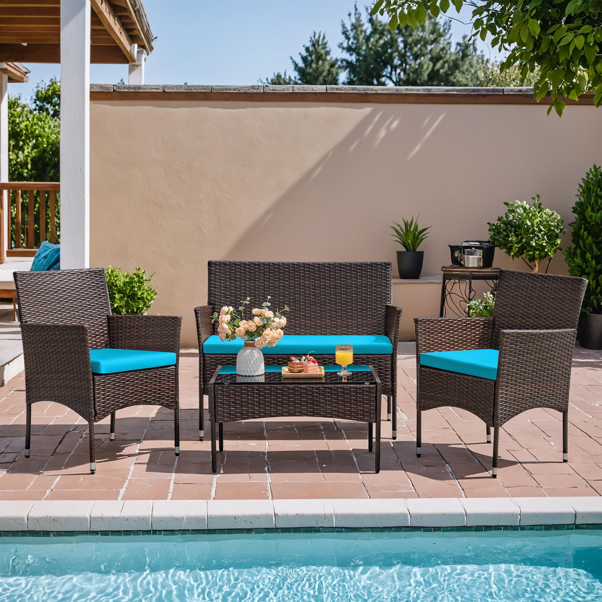 Homall 4 Pieces Outdoor Patio Furniture Sets Rattan Chair Wicker Set