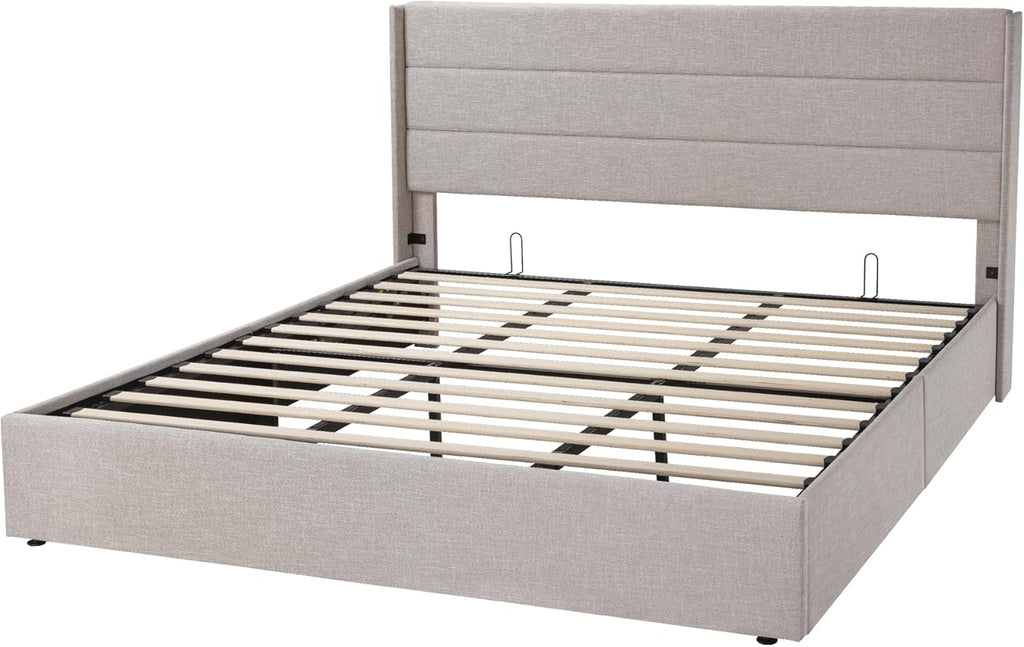 ALLEWIE Queen Size Lift Up Storage Bed with Wingback Headboard