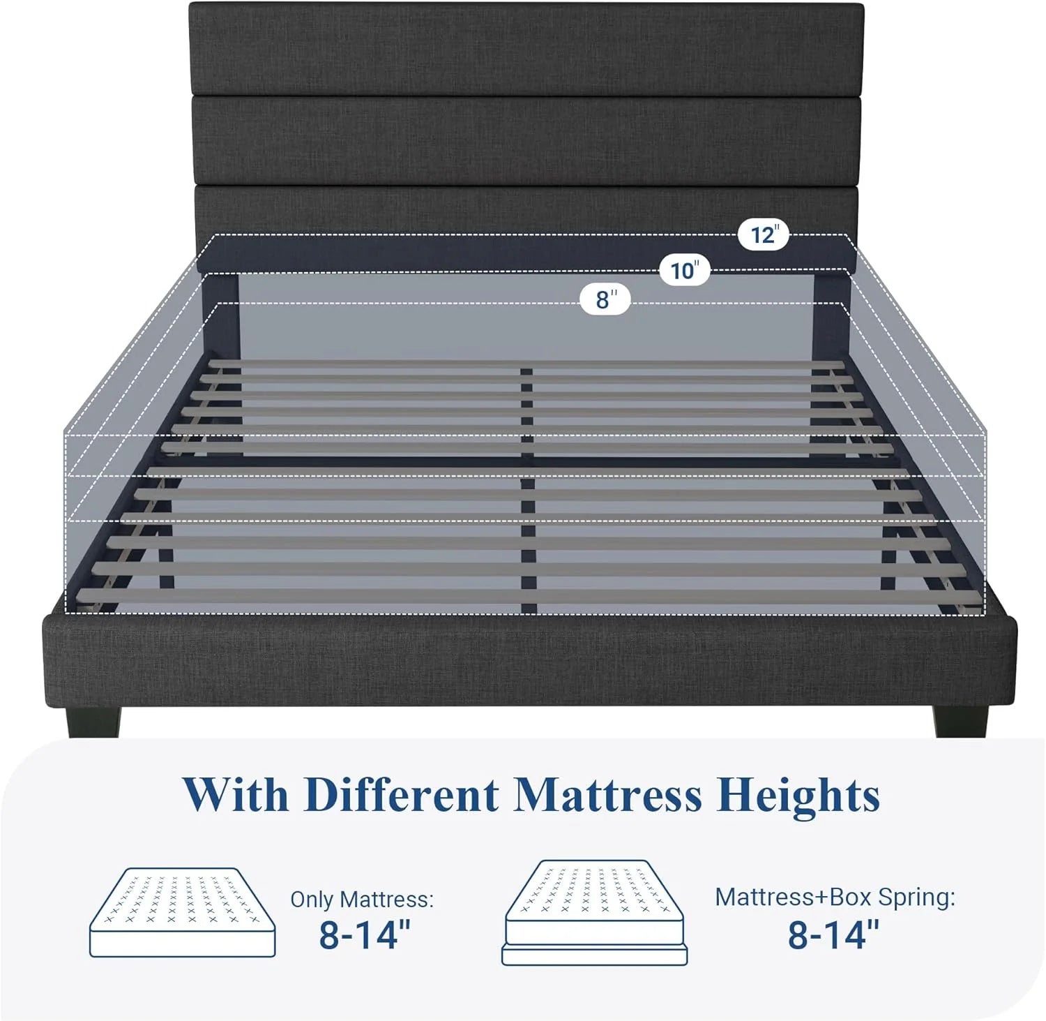 ALLEWIE Queen Size Upholstered Platform Bed Frame - Dark Grey