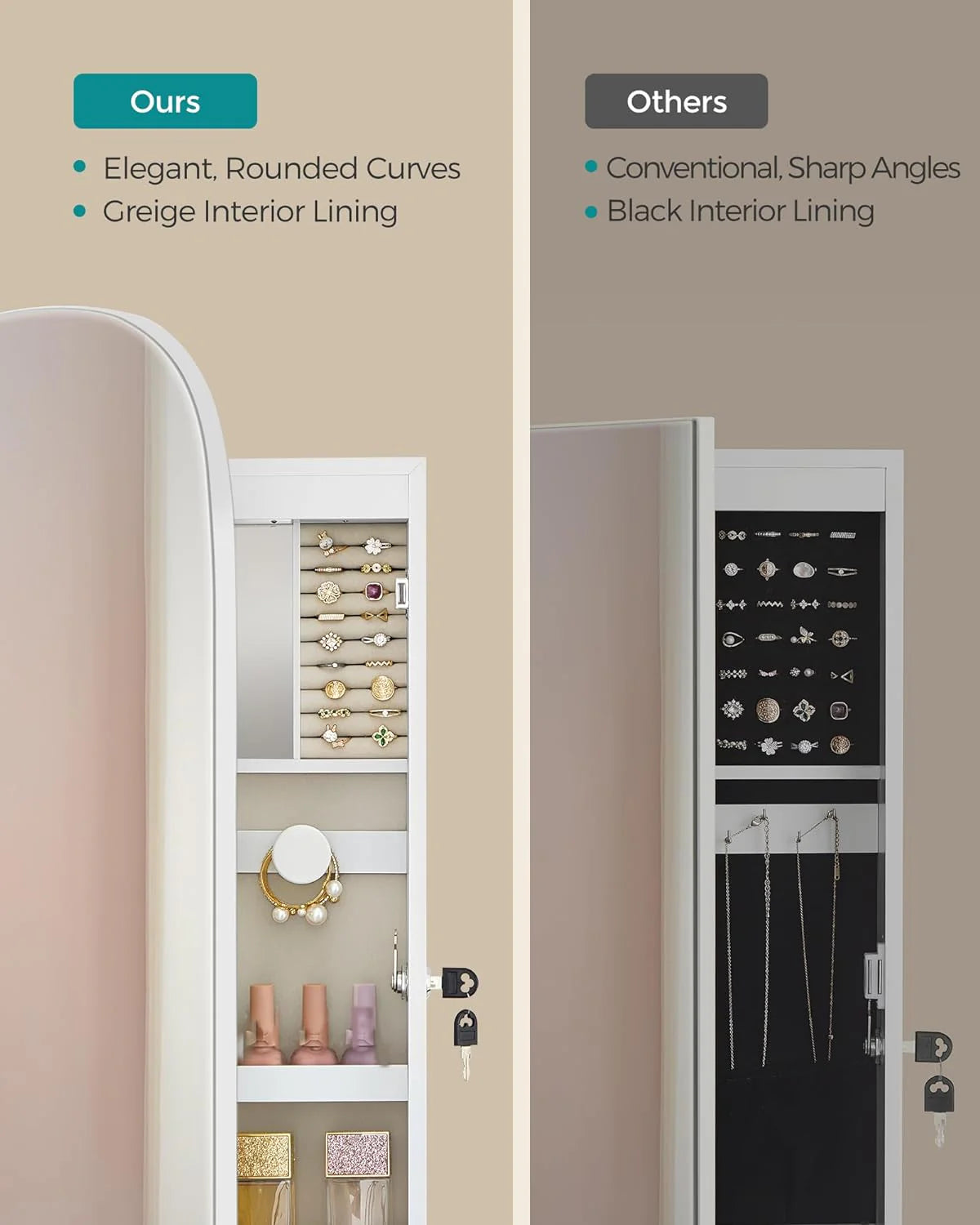 SONGMICS Jewelry Organizer, LED Jewelry Cabinet Wall/Door Mounted