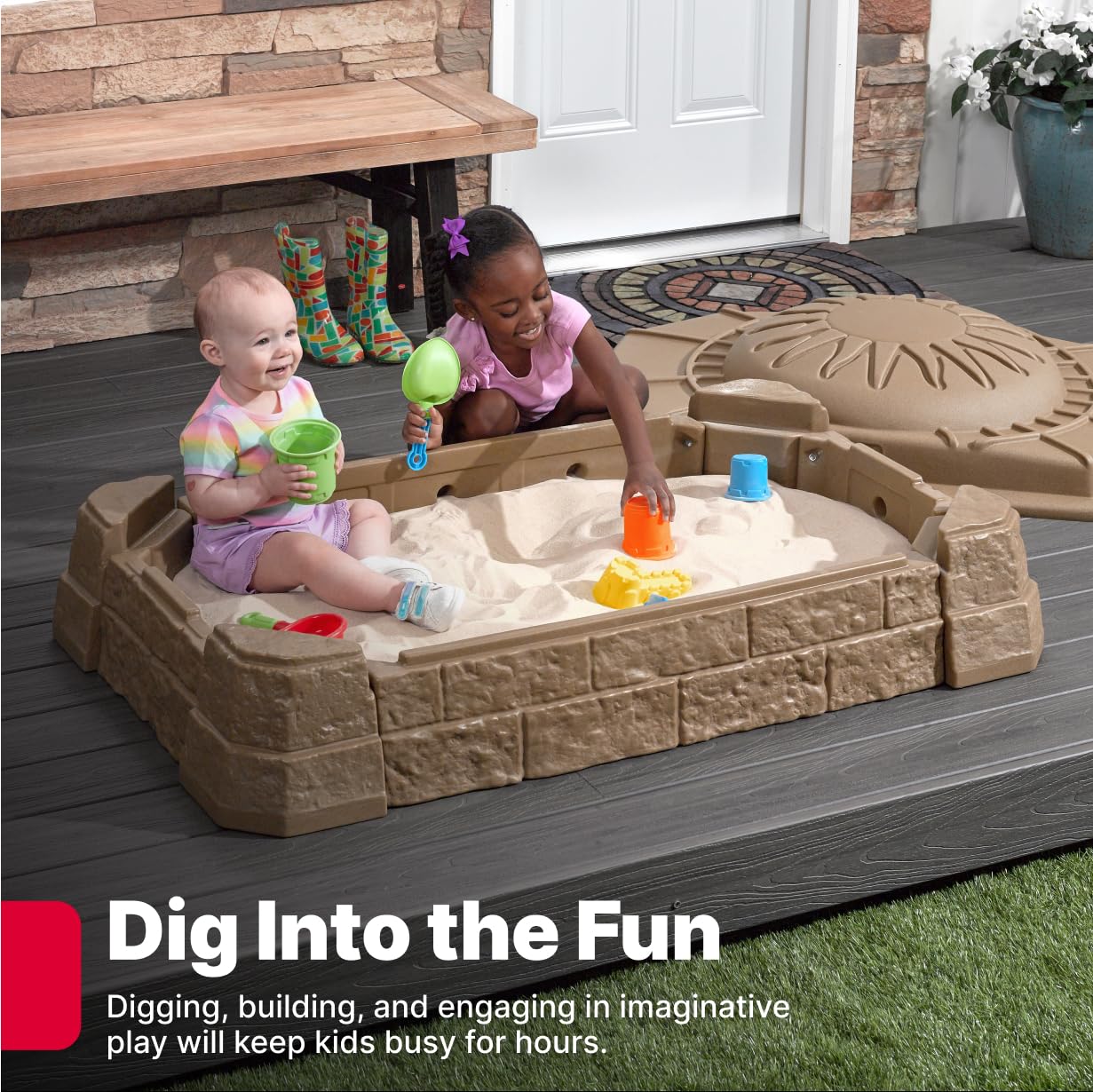 Step2 Naturally Playful Sandbox II, Kids Sand Activity Sensory Play Pit