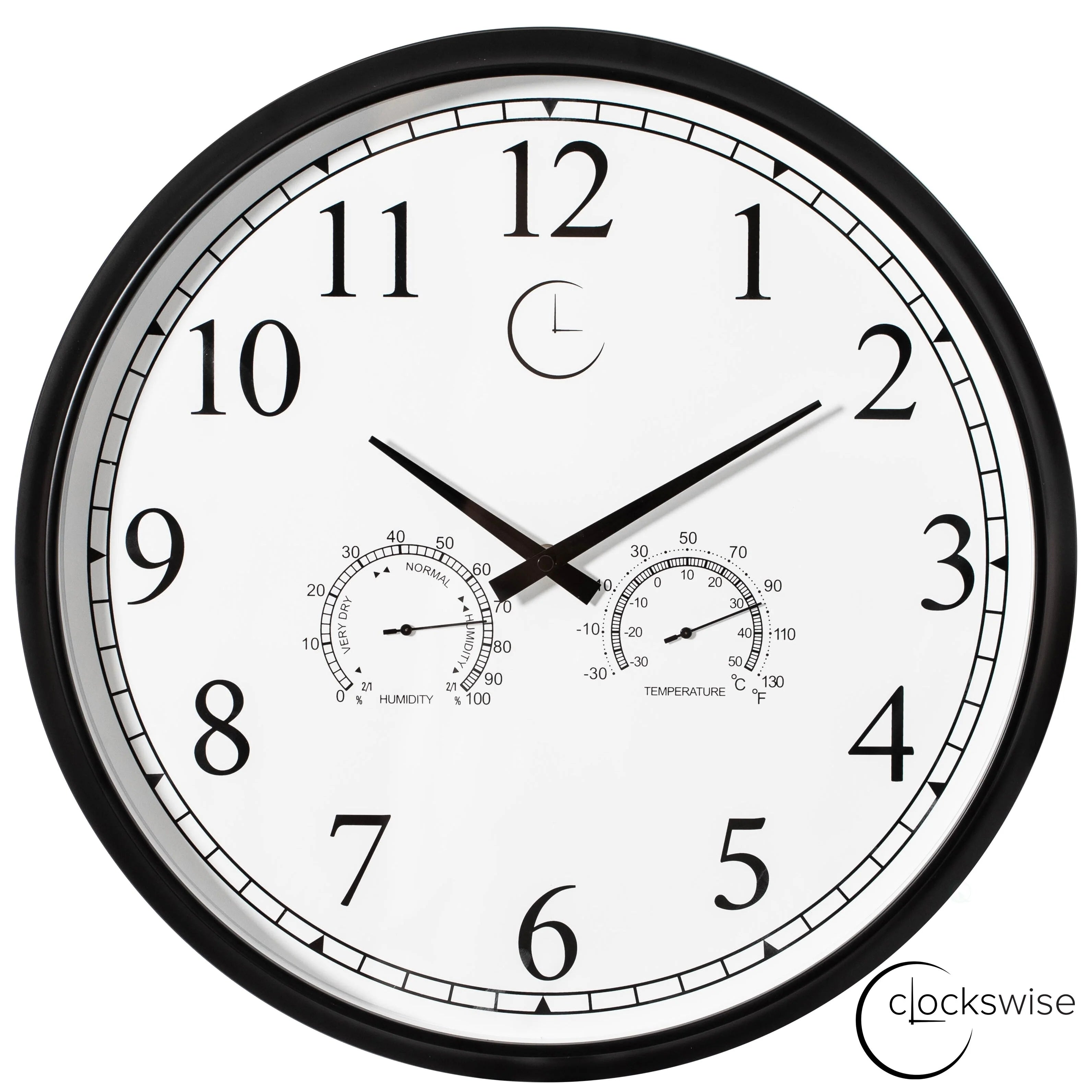 Large Outdoor Wall Clock Thermometer Combo, Waterproof Silent Garden Weather Station Home Indoor Patio Pool Black