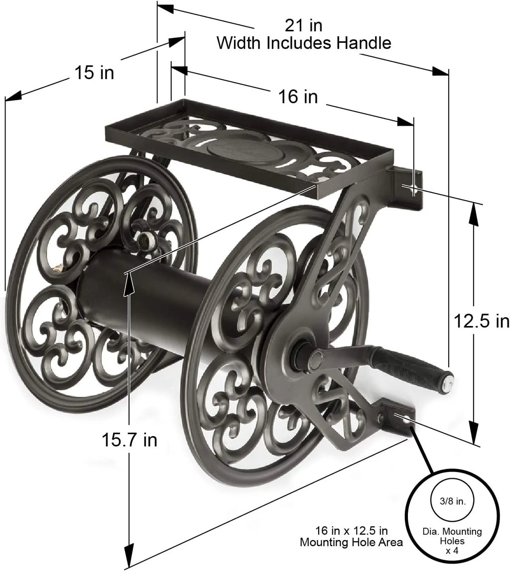 LIBERTY GARDEN 708 Steel Decorative Wall-Mount Hose Reel - Bronze