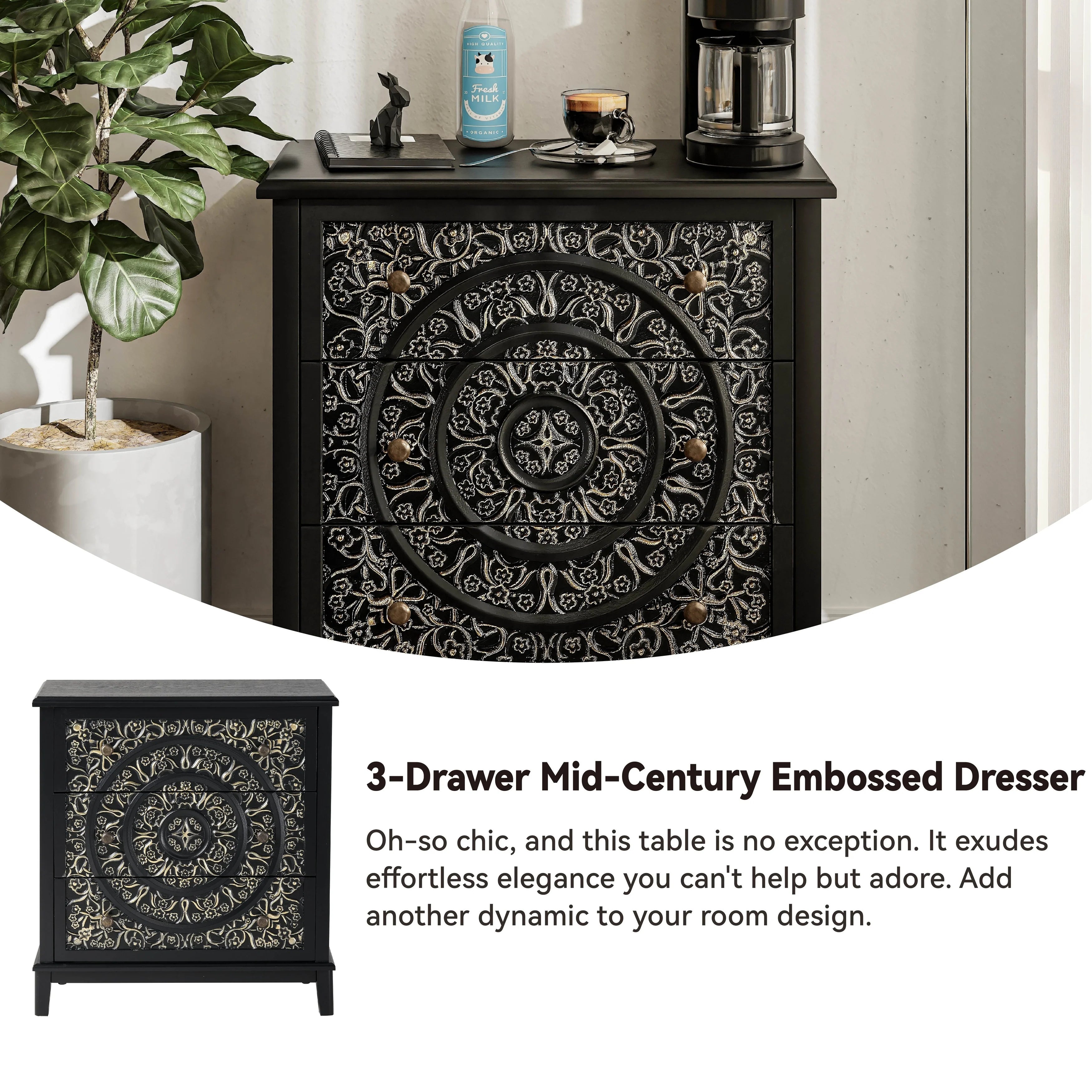 COZAYH Farmhouse Fully-Assembled Nightstand with 2-Drawer, Flower Motif End Table for Small Spaces, French Country