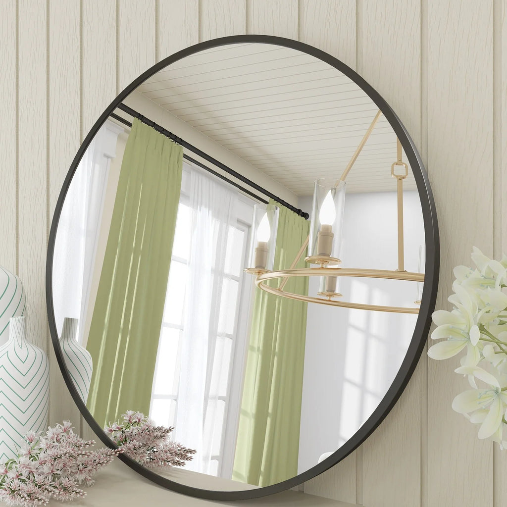 Apmir Round Metal Black Frame Bathroom Vanity Mirror Wall-mounted mirror