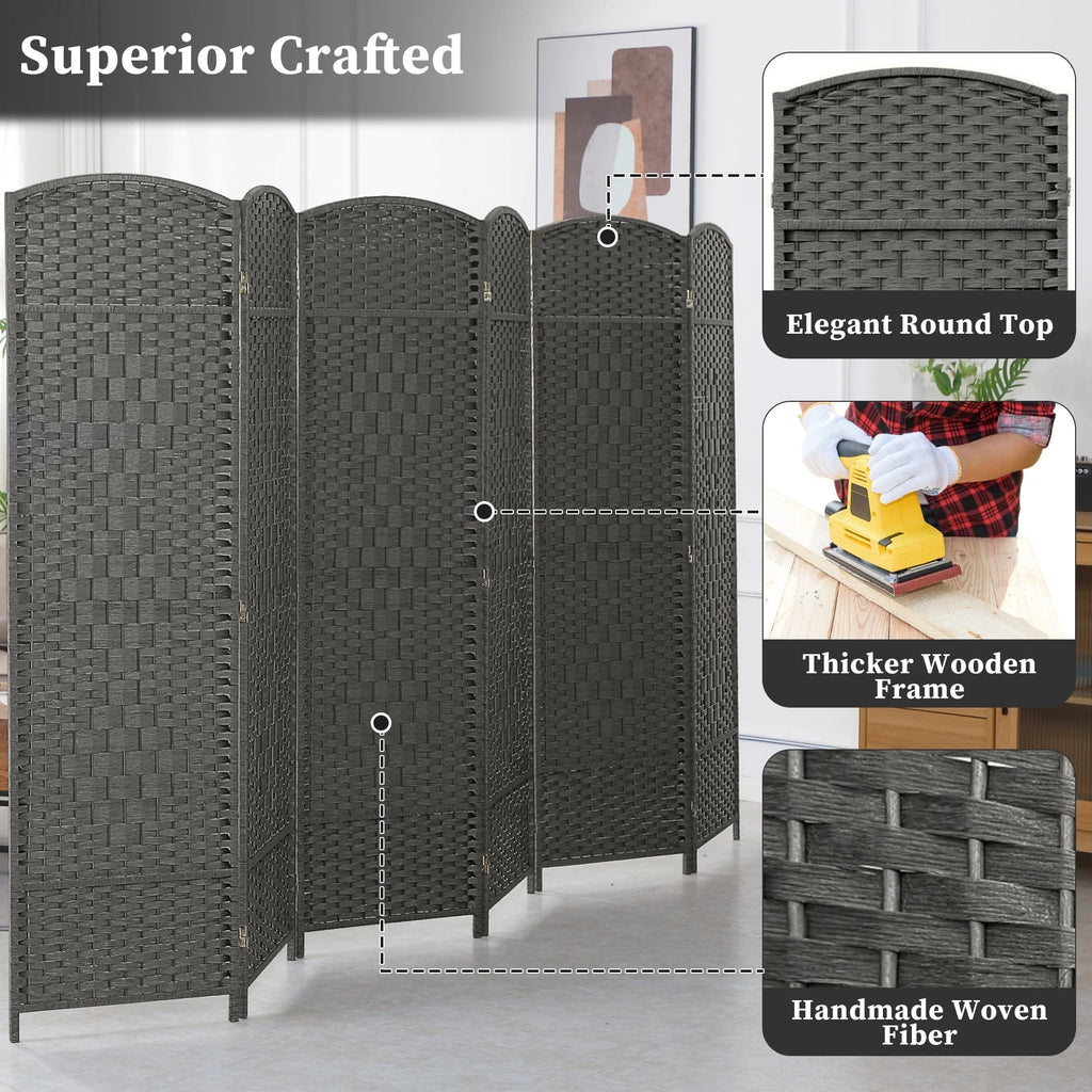 Room Divider 6 FT Tall Weave Fiber Freestanding Privacy Screen Folding Screen