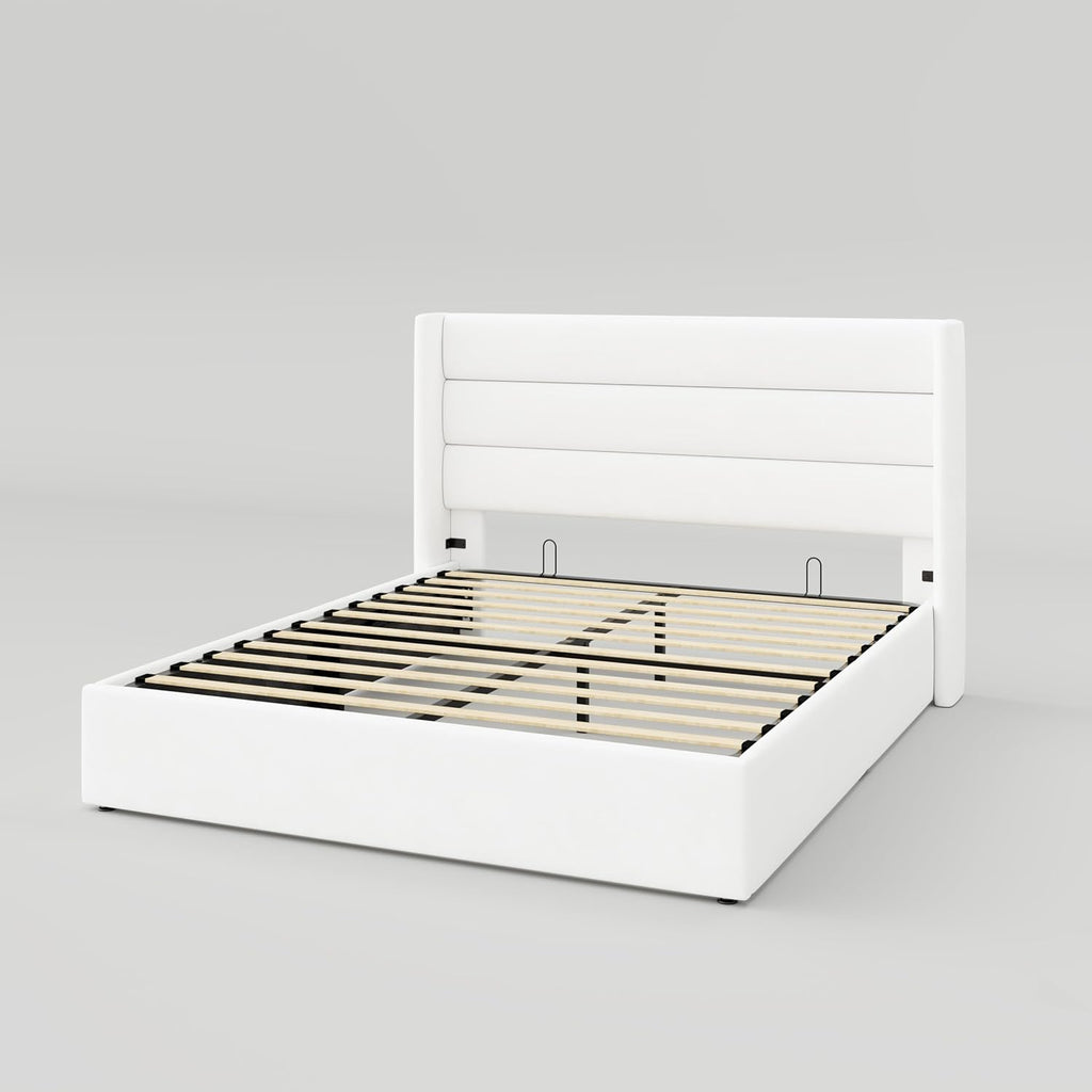 ALLEWIE Queen Size Lift Up Storage Bed with Wingback Headboard